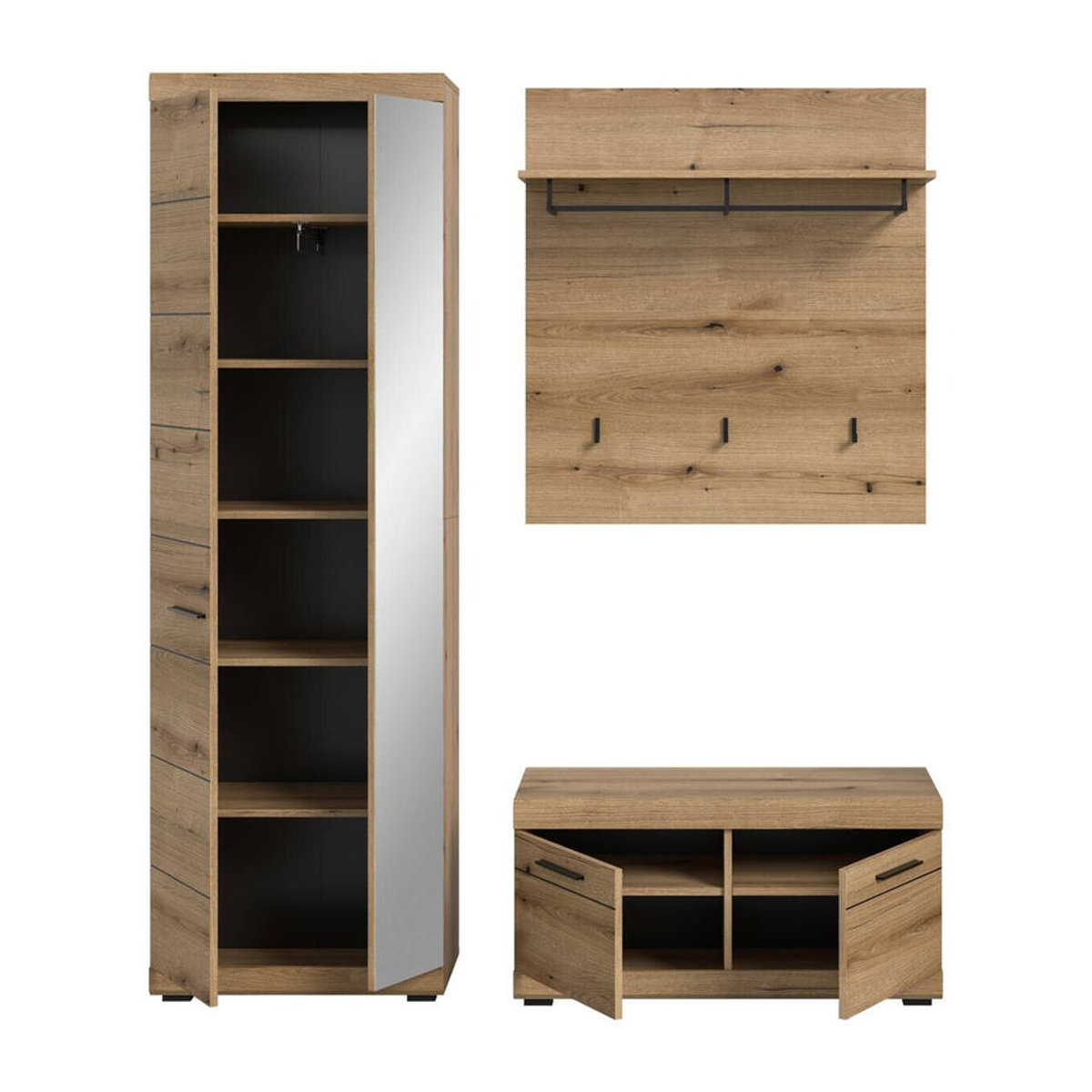 Modernes Garderobenset SCOUT Evoke Oak von xonox.home in Eiche Natur Braun mit Drehtüren, B/H/T: 167 x 197 x 40 cm - Bild 3