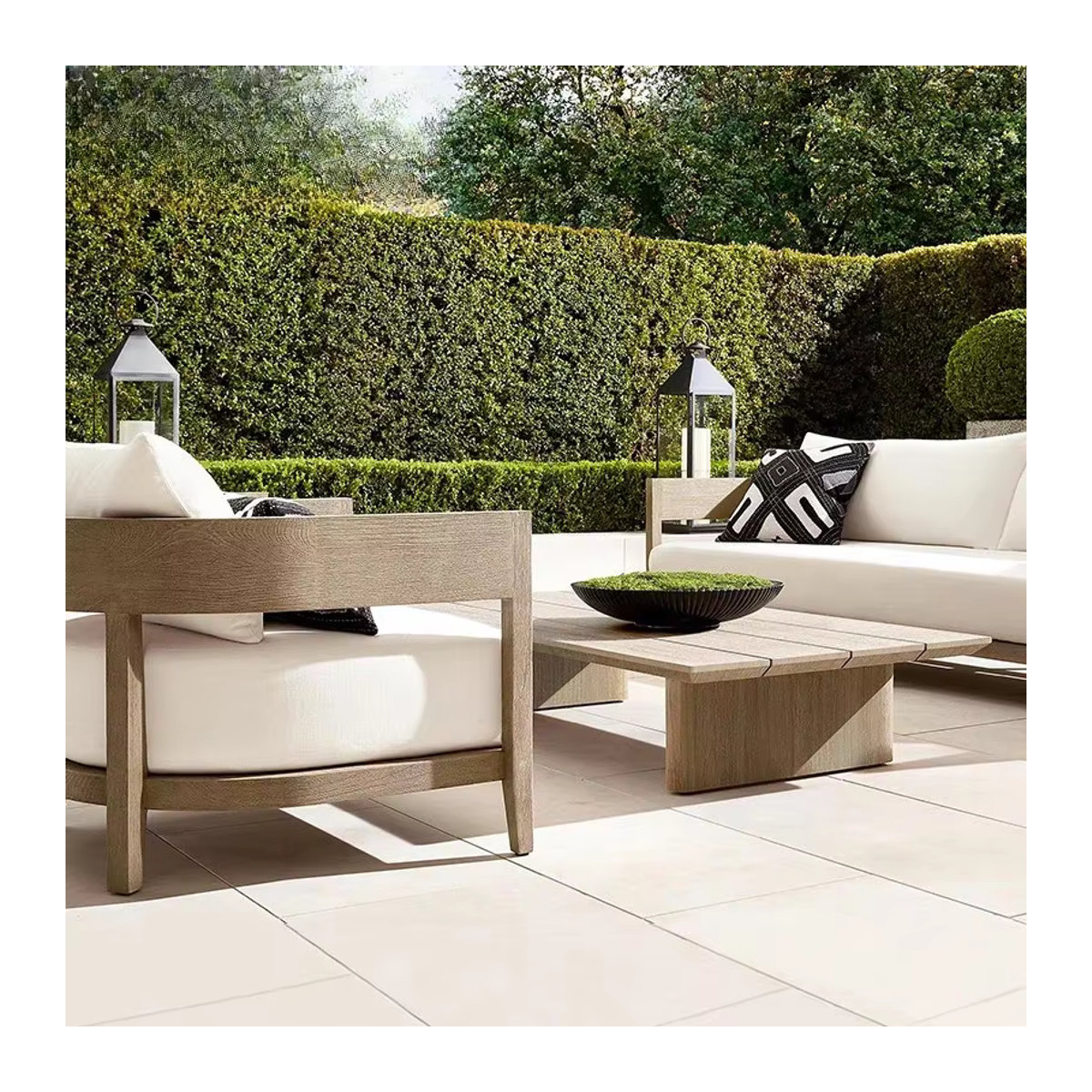 Modernes Gartensofa Divano HBOS aus Teakholz in Weiß mit gestreiftem Design - Bild 2