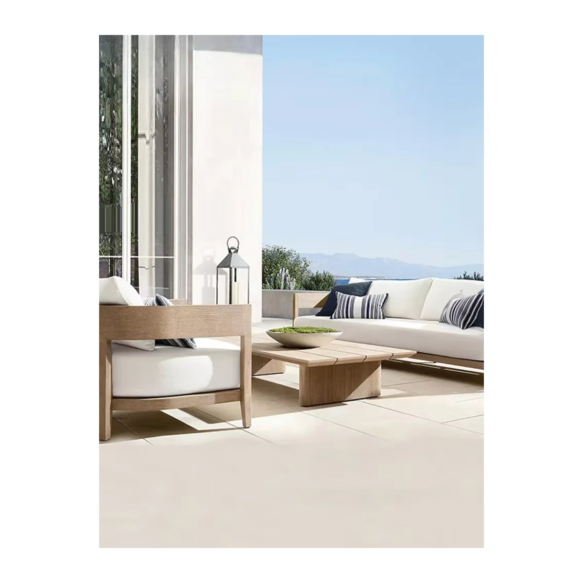 Modernes Gartensofa Divano HBOS aus Teakholz in Weiß mit gestreiftem Design - Bild 5