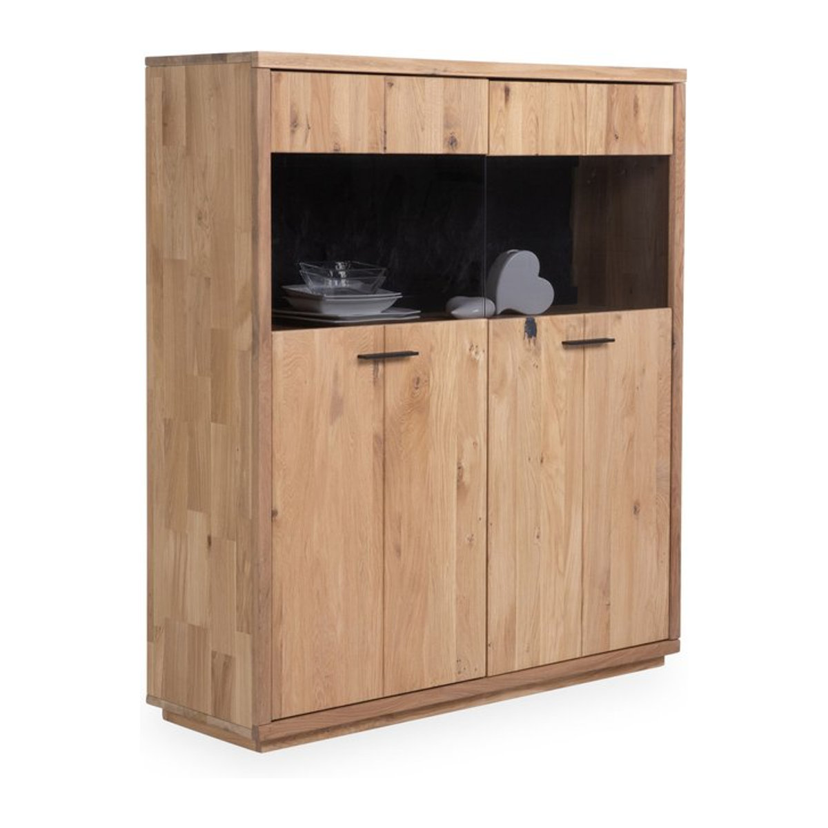 Modernes Highboard MONDO VIVANTO aus Eiche Natur und Glas, B/T/H: 120 x 41 x 139 cm - Bild 1