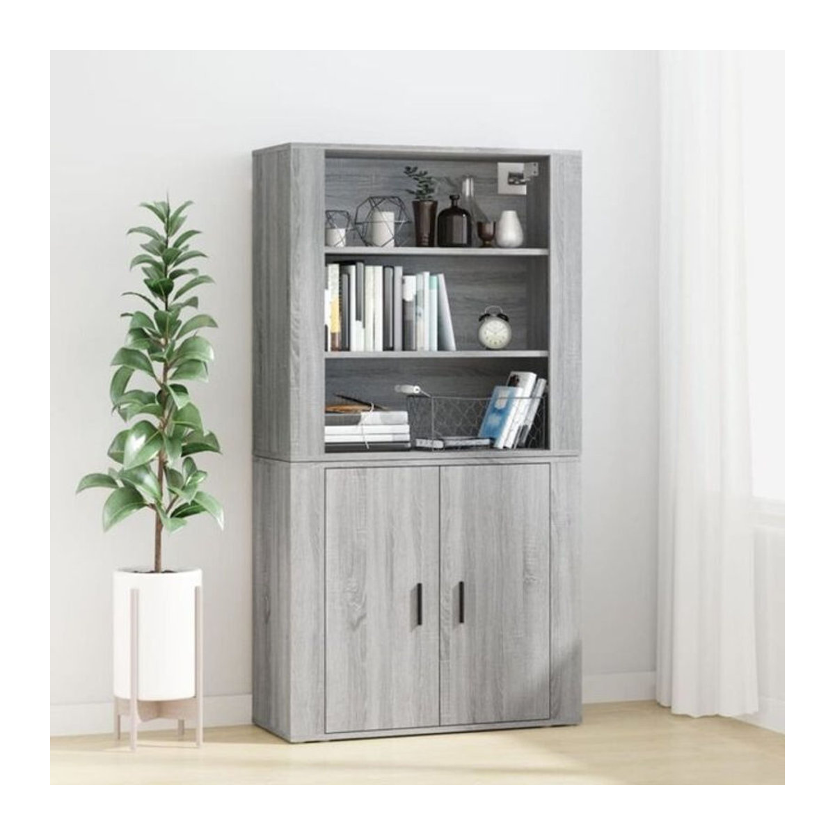Modernes Highboard Vidaxl in Grau aus Holzwerkstoff B: 150 cm, H: 80 cm, T: 33 cm - Bild 1