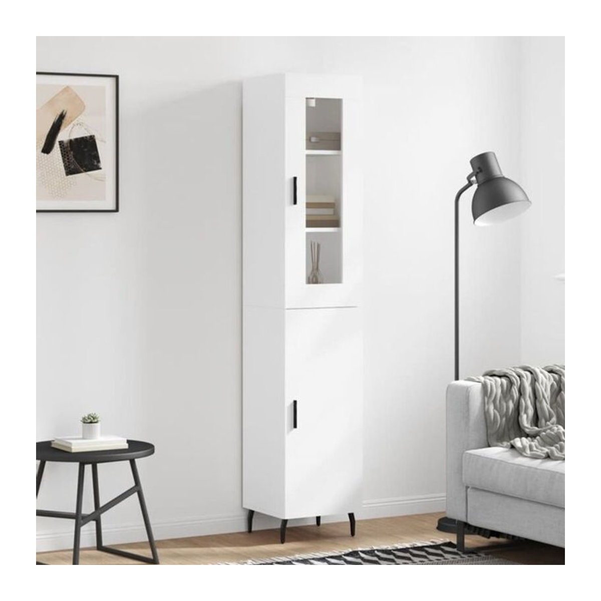 Modernes Highboard Vidaxl in Weiß aus Holzwerkstoff, Metall und Glas, B/T/H: 34,5 x 34 x 180 cm - Bild 1