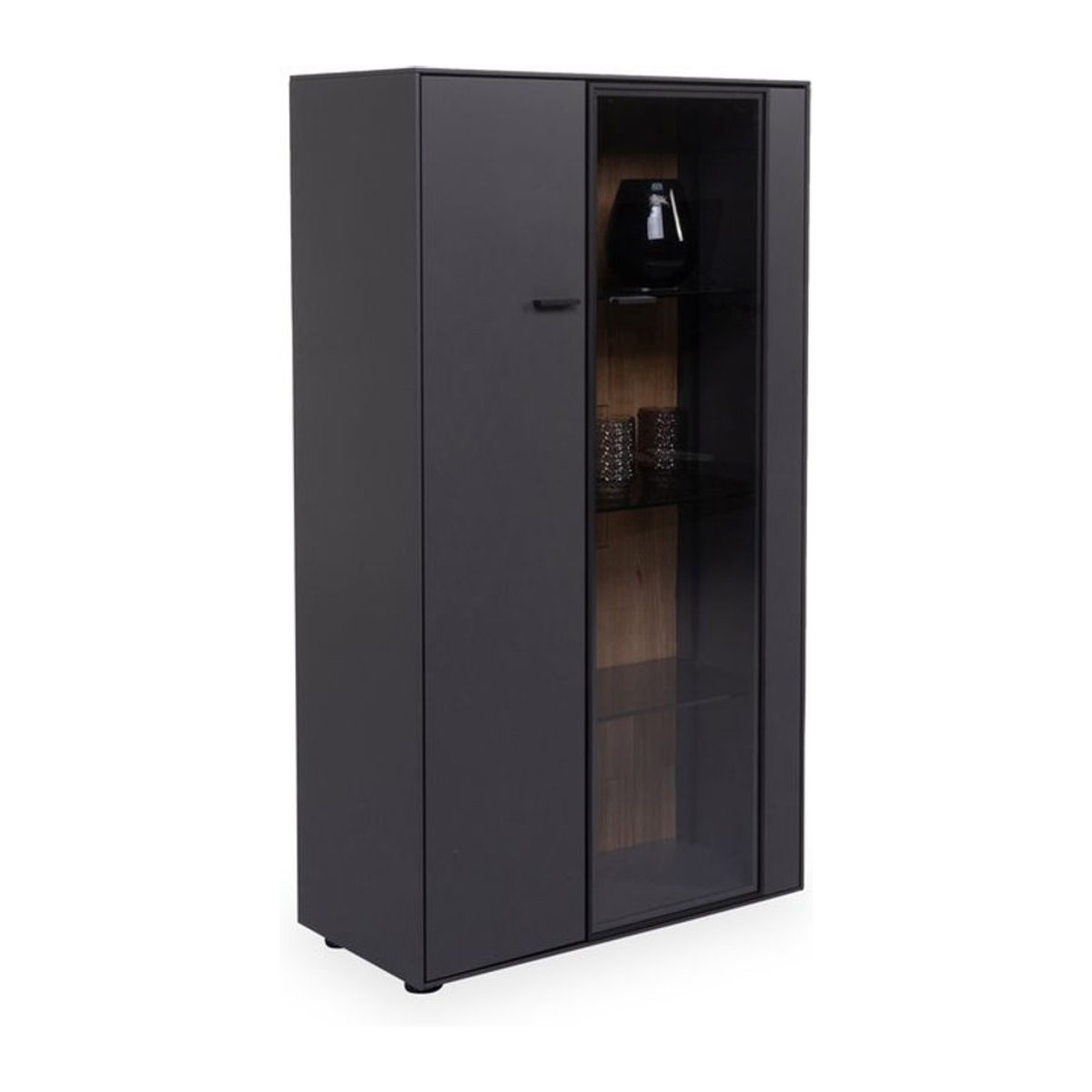 Modernes Highboard Witlake FORTINO aus Massivholz und Glas in Grau und Schwarz - Bild 1
