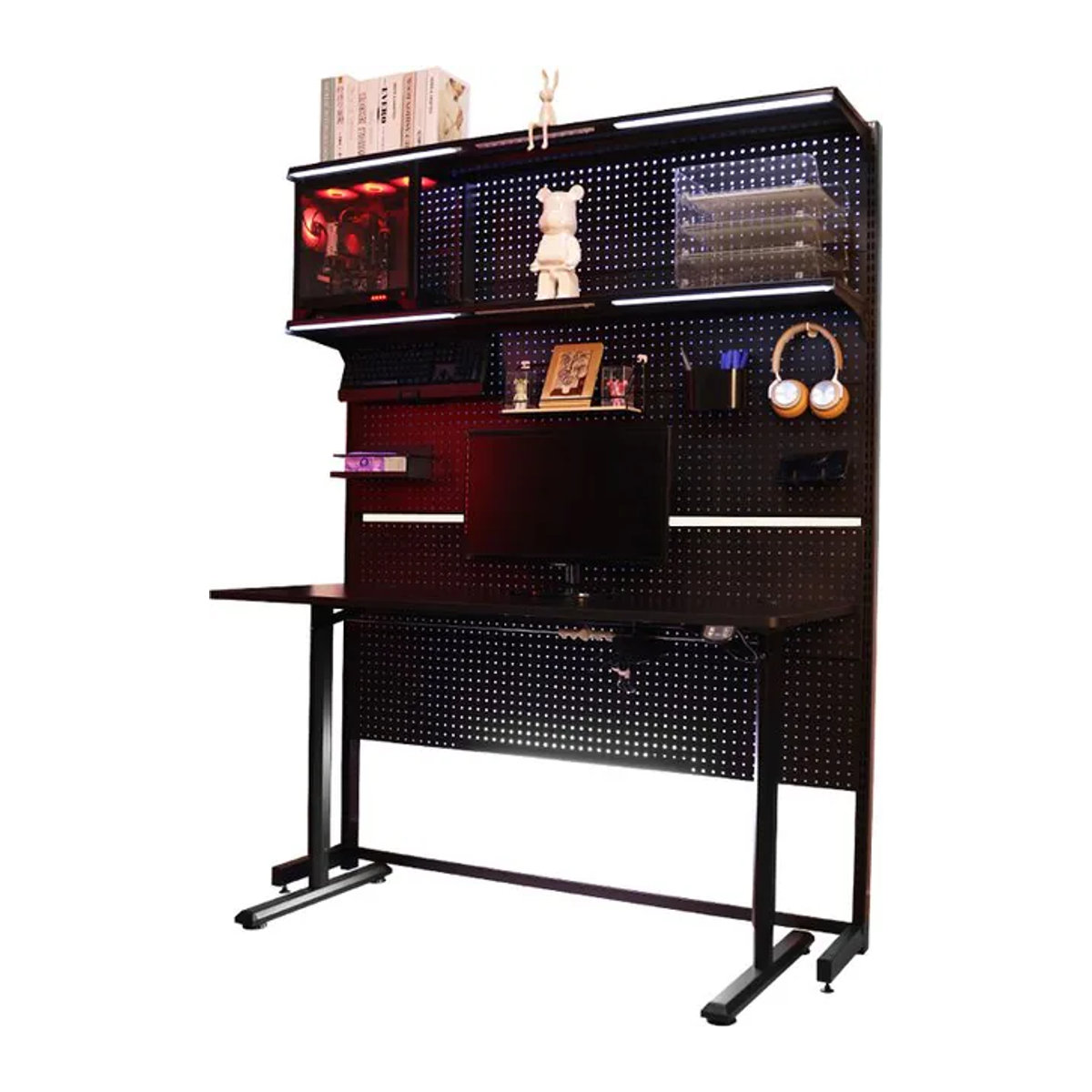 Modernes Industrial Regal mit integriertem Computertisch aus Metall und Holzwerkstoff in Schwarz - Bild 1