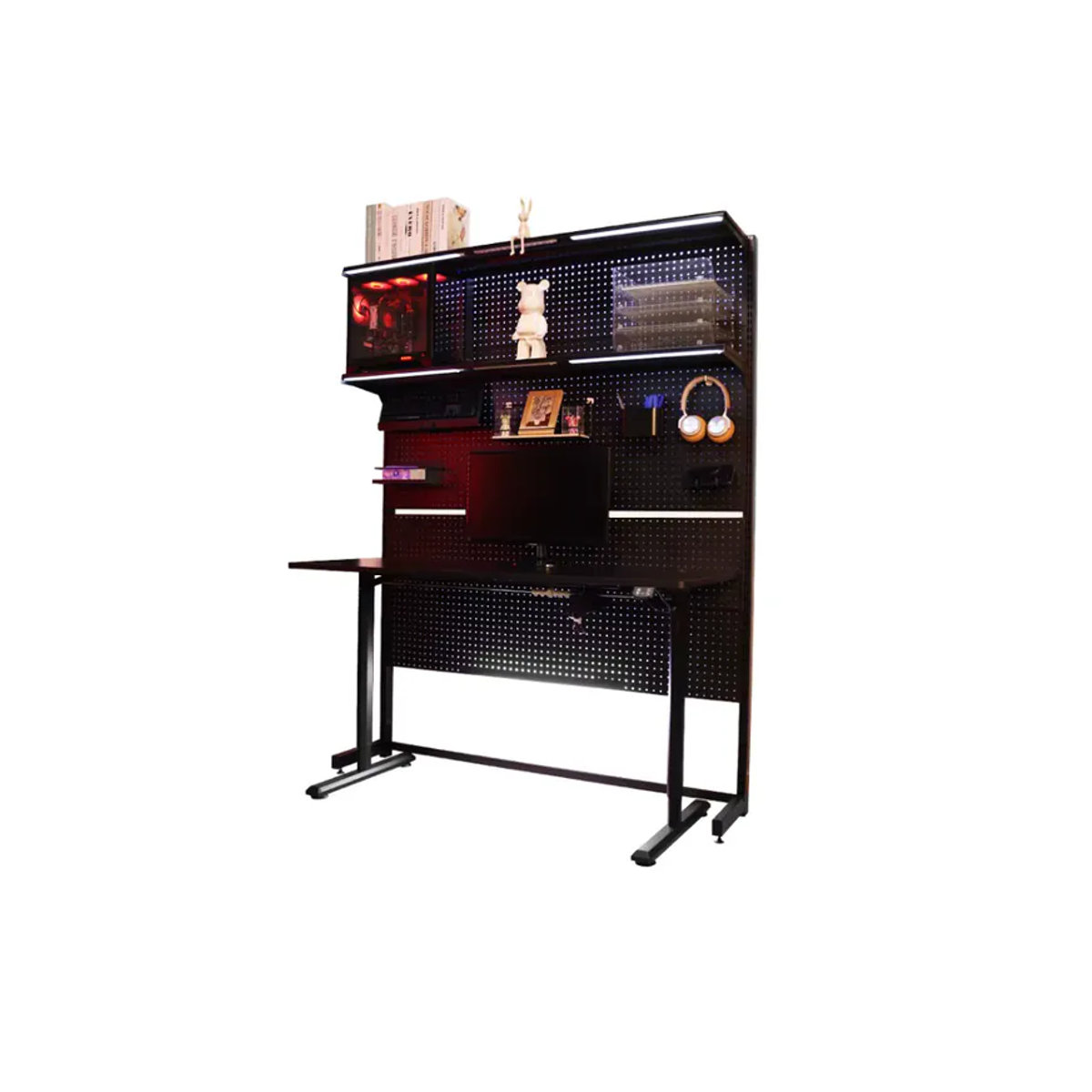 Modernes Industrial Regal mit integriertem Computertisch aus Metall und Holzwerkstoff in Schwarz - Bild 2