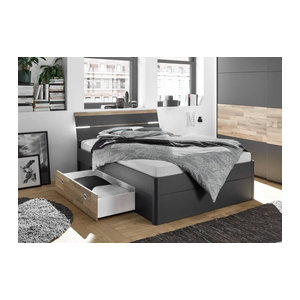 Modernes Jugendbett Montana in Anthrazit mit Montana Oak Nachbildung, Liegefläche B: 140 cm, L: 200 cm