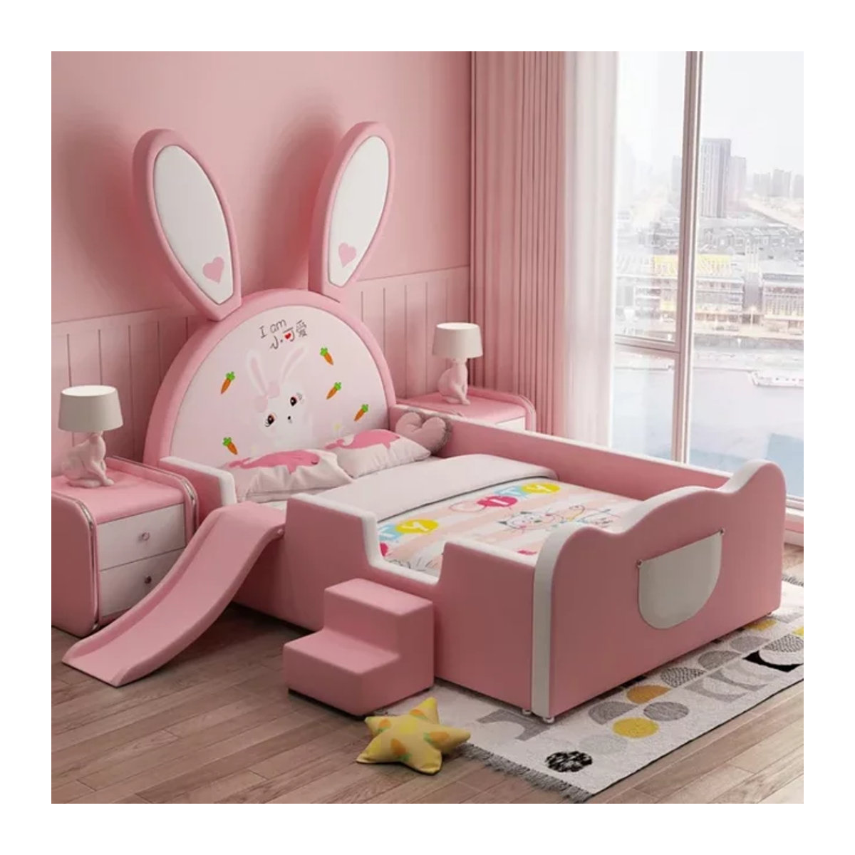 Modernes Kinderbett aus Holz von DUTRIEUX in Rosa, B/H: 120 x 190 cm - Bild 1
