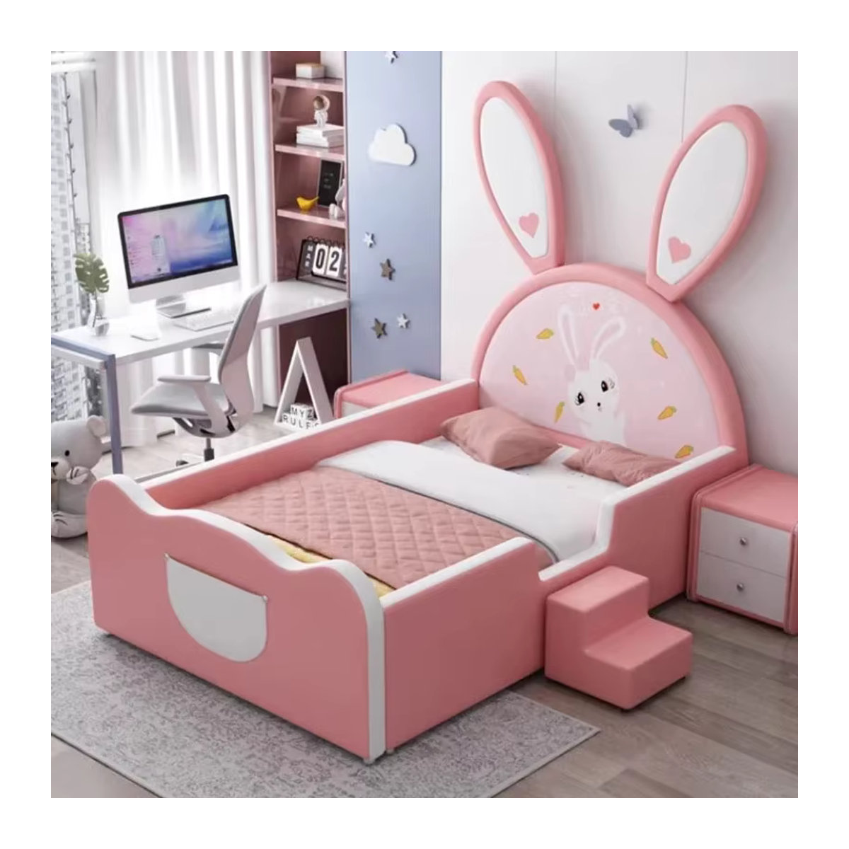 Modernes Kinderbett aus Holz von DUTRIEUX in Rosa, B/H: 120 x 190 cm - Bild 3