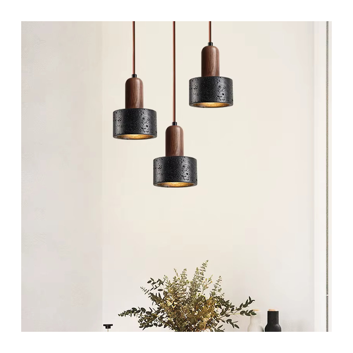 Modernes Kronleuchter Design Ceropegia in Schwarz im minimalistischen Stein-Look für Schlafzimmer und Restaurant - Bild 2