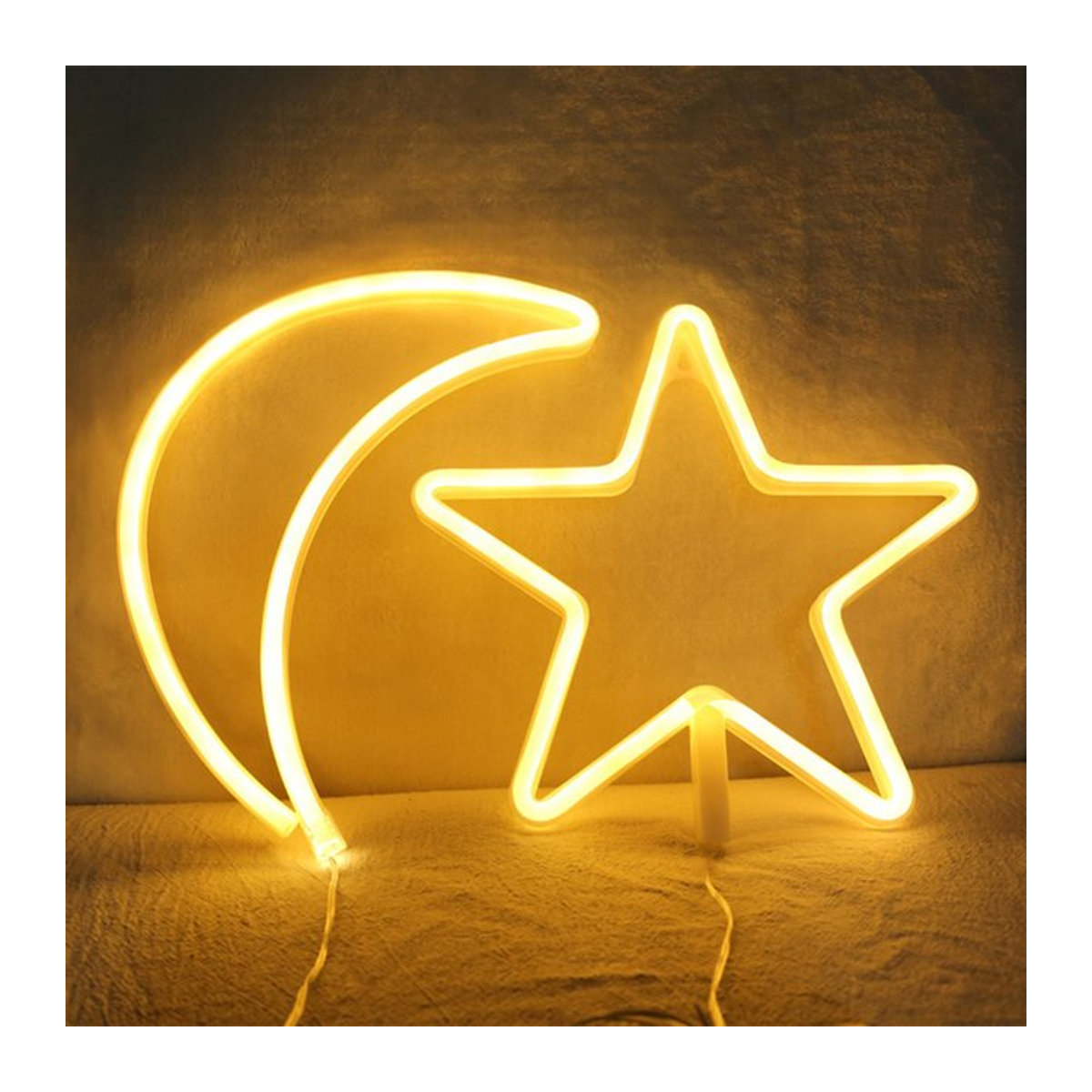 Modernes LED Neon Licht Zeichen in Stern Wolke Mond Design, Gelb, USB Nachtlicht zur Dekoration - Bild 1