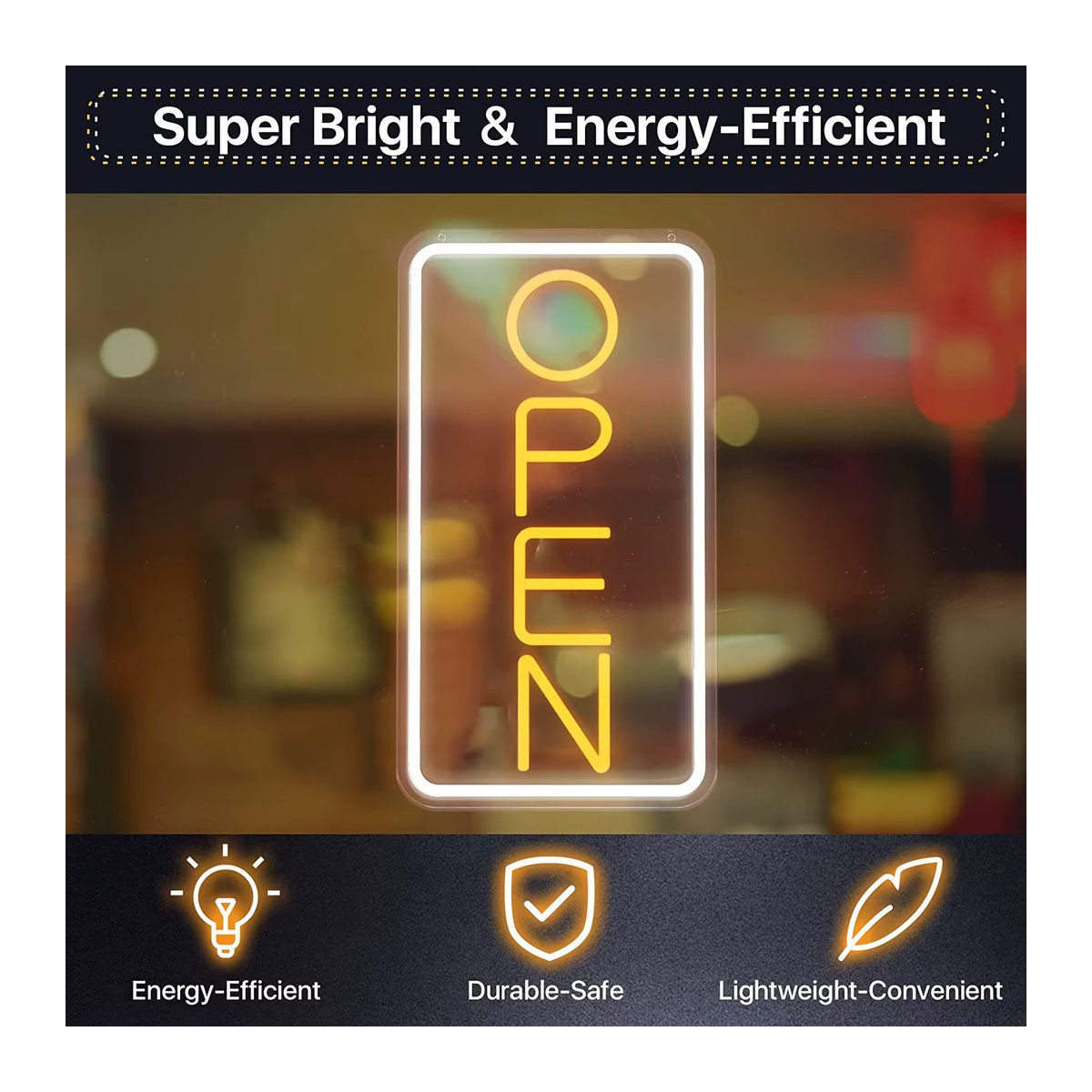 Modernes LED-Neonschild aus Acryl in Gelb als dekorative Wandleuchte für Club, Restaurant oder Café (vertikal) - Bild 4