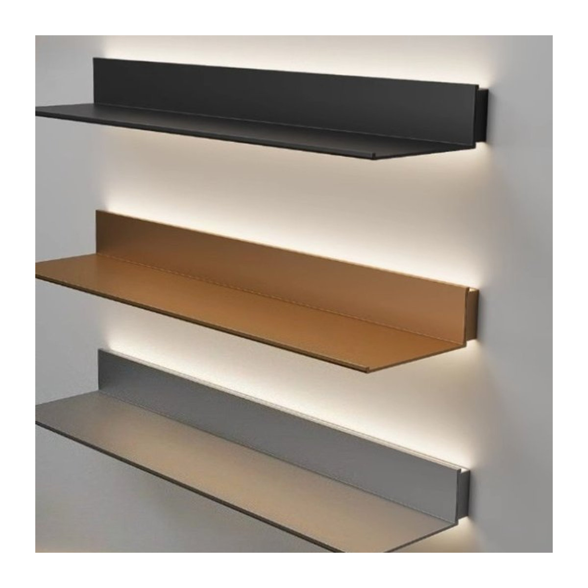 Modernes LED-Wandregal aus Aluminiumlegierung in Schwarz für Bücher und Wein zur Wandmontage - Bild 1