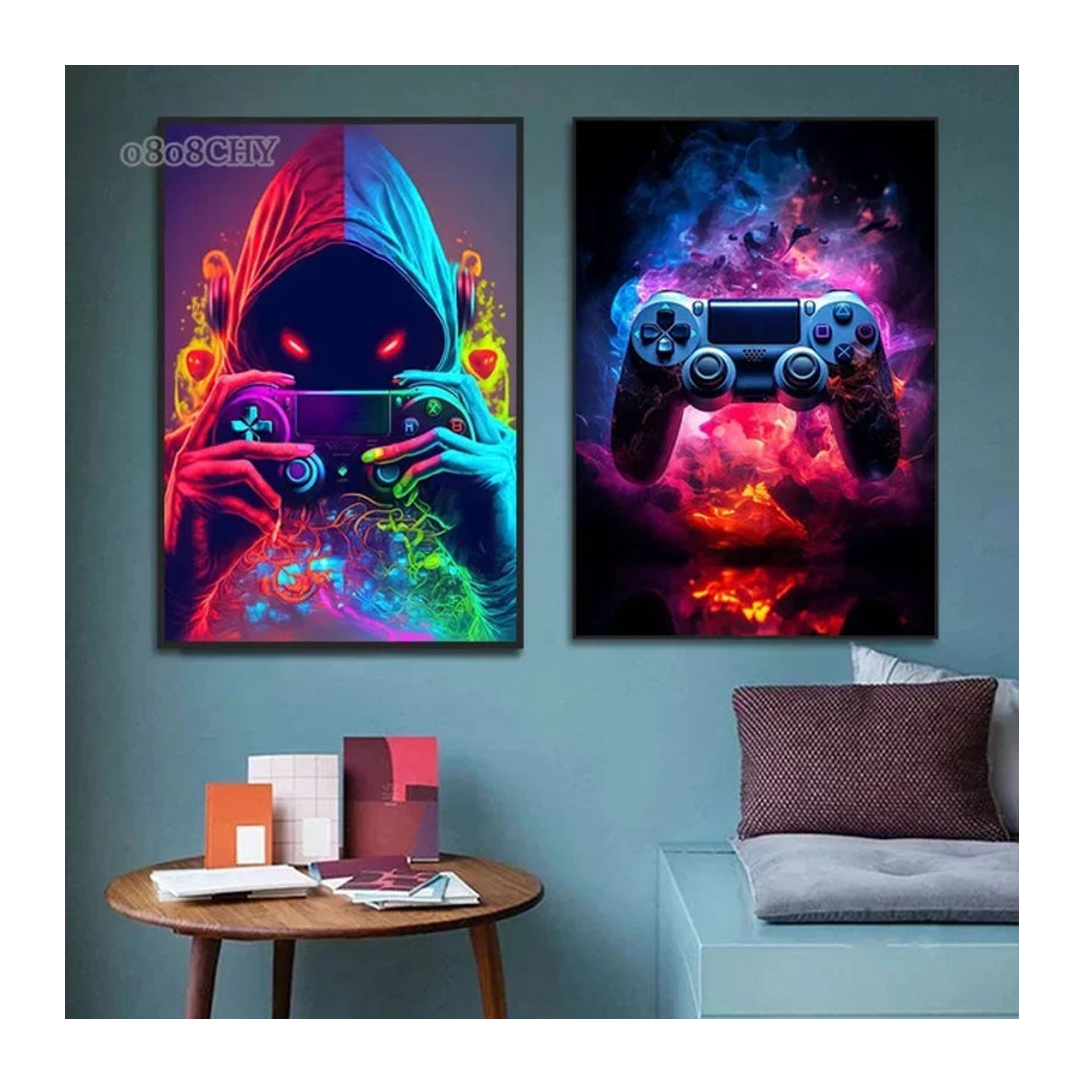 Modernes Leinwand Poster mit Gaming Controller in Neonfarben und Lila für dein Gaming Zimmer - Bild 1