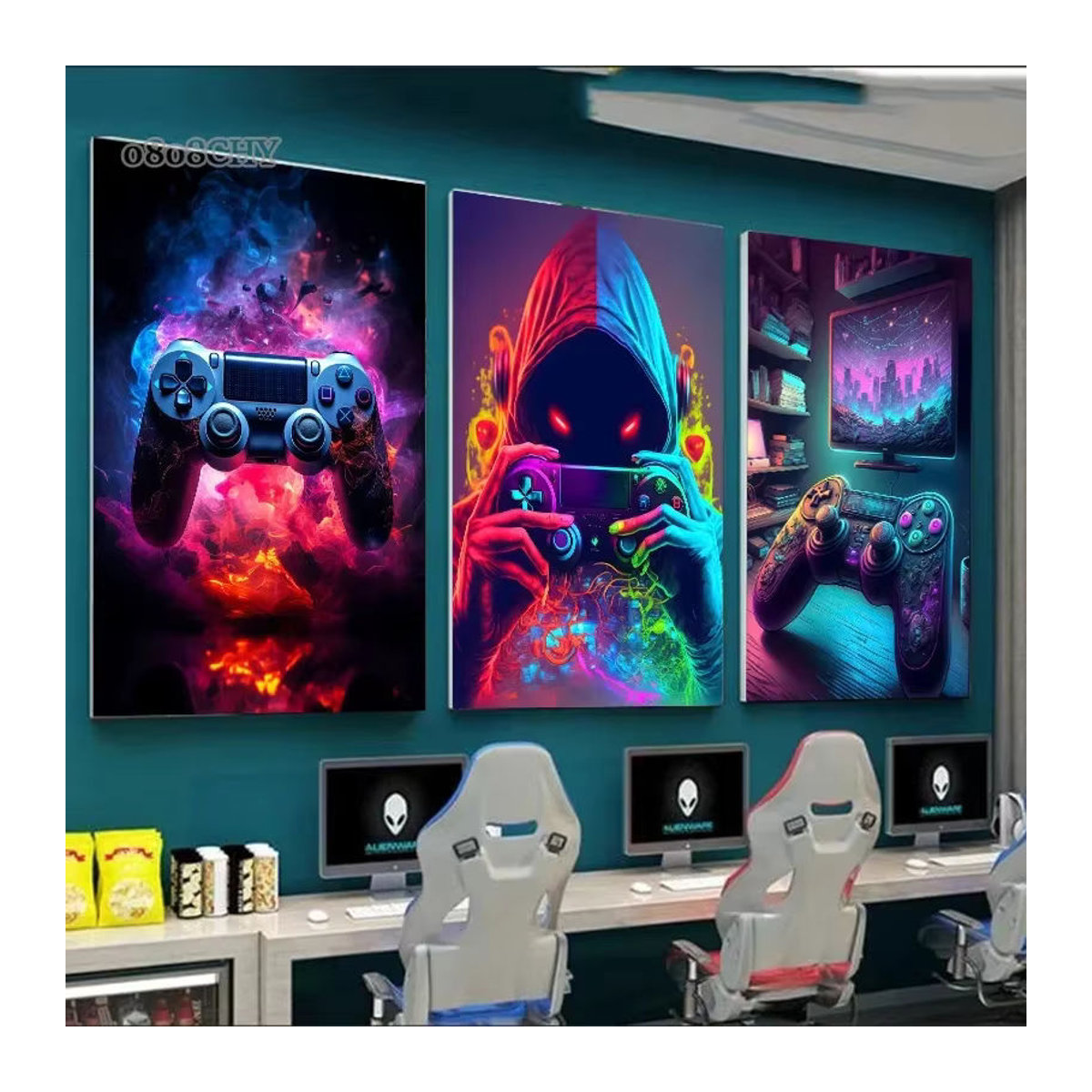Modernes Leinwand Poster mit Gaming Controller in Neonfarben und Lila für dein Gaming Zimmer - Bild 2