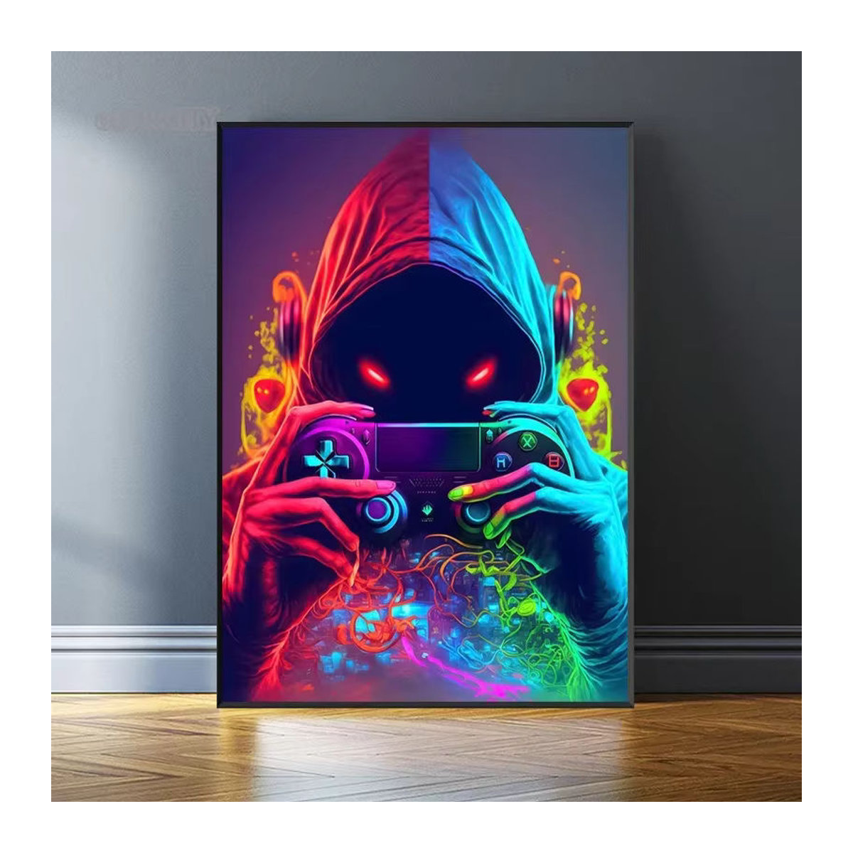 Modernes Leinwand Poster mit Gaming Controller in Neonfarben und Lila für dein Gaming Zimmer - Bild 4