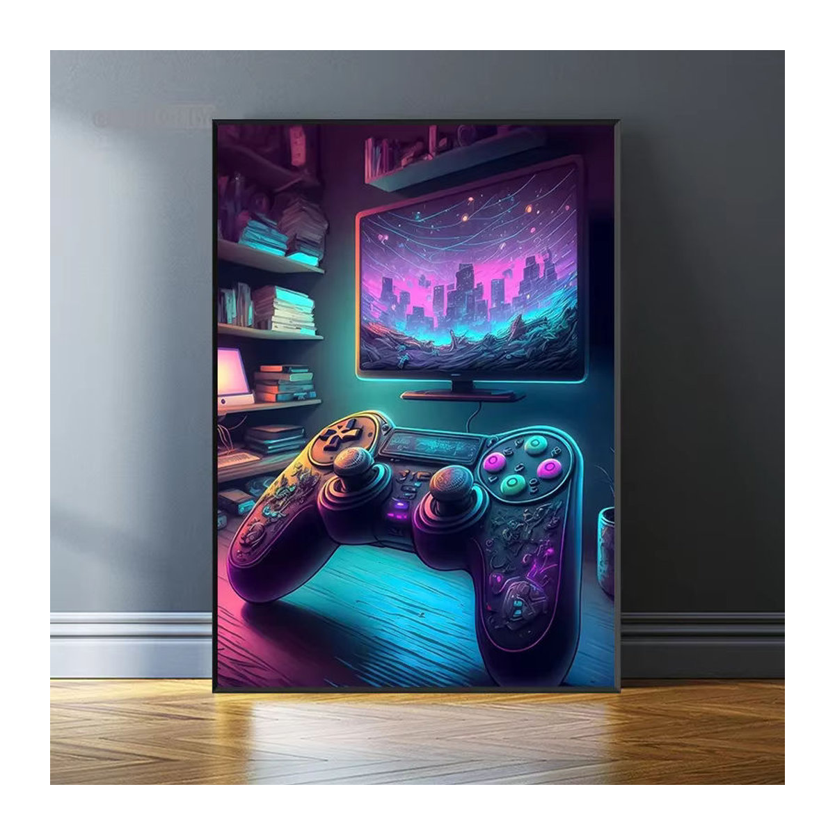 Modernes Leinwand Poster mit Gaming Controller in Neonfarben und Lila für dein Gaming Zimmer - Bild 5