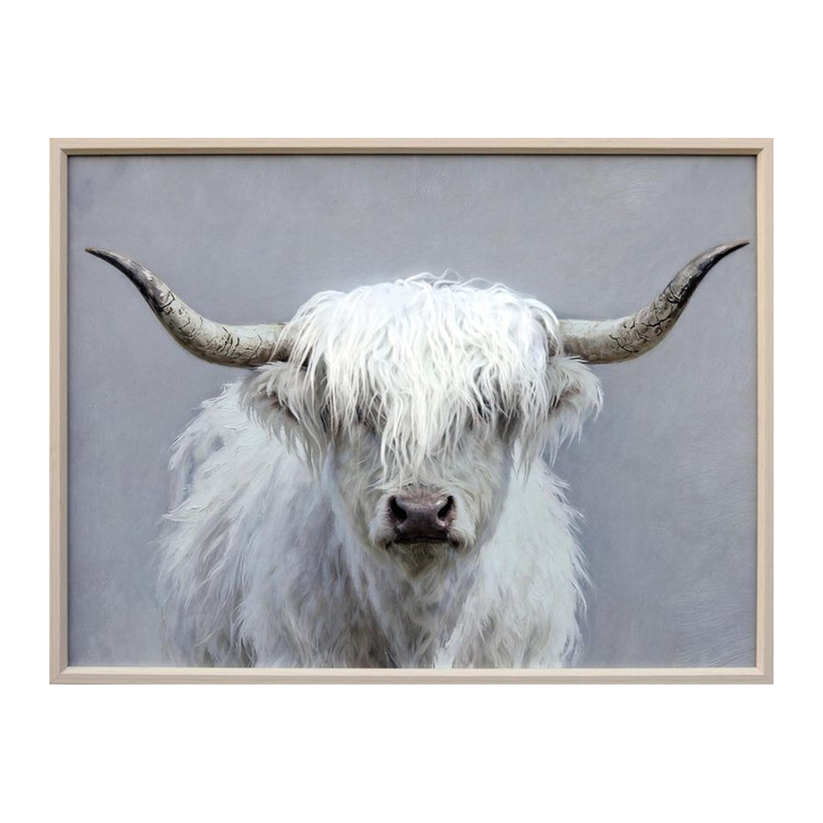 Modernes Leinwandbild FLUFFY LONGHORN im Querformat, Tier-Motiv in Beige und Grau, B: 80 cm, H: 80 cm, Tiefe: 3,5 cm - Bild 1