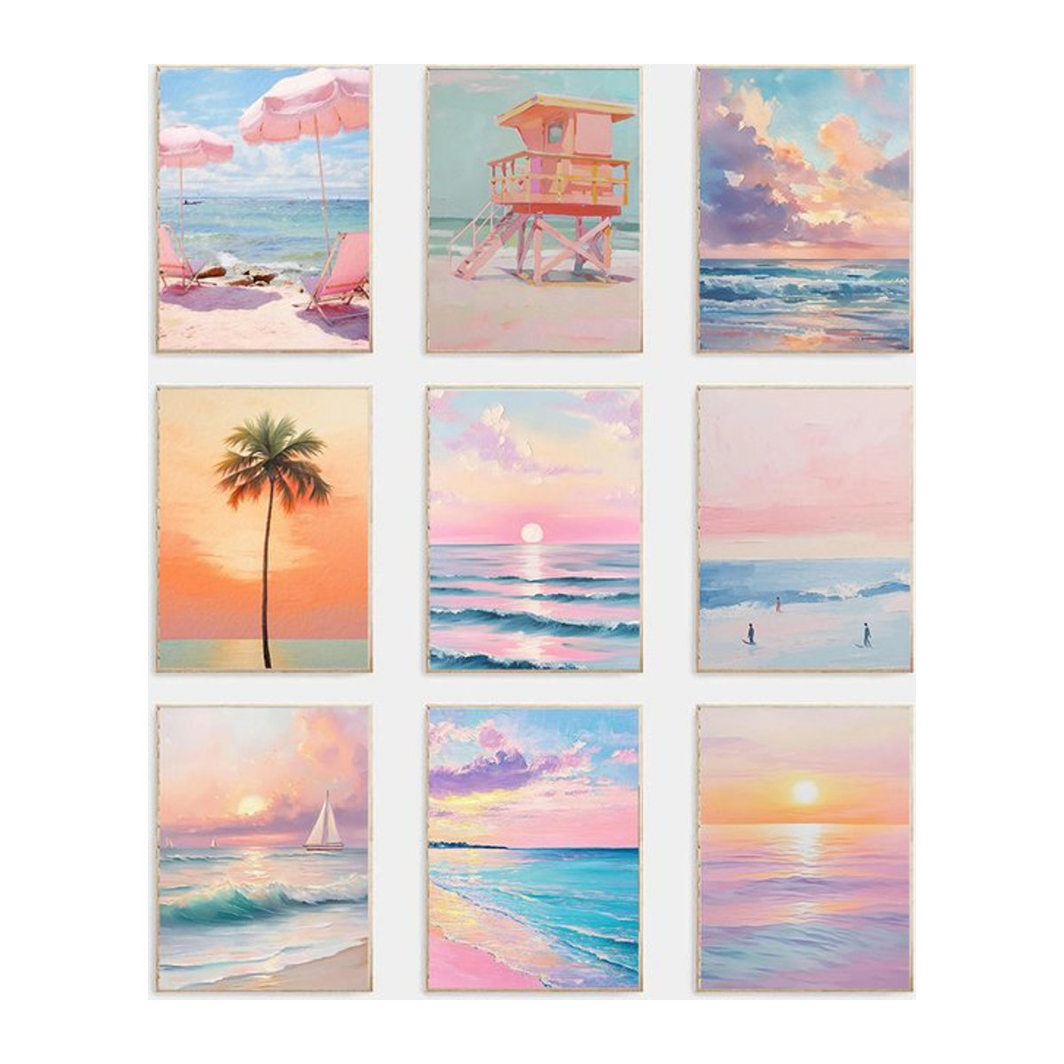 Modernes Leinwandbild von Potdemiel mit Strandlandschaft in Blau und Rosa zur Wandmontage - Bild 1