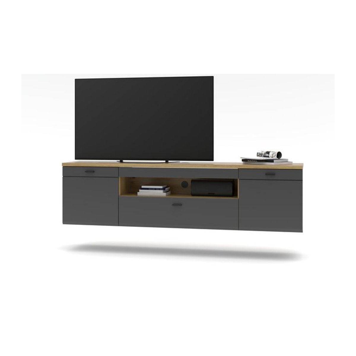 Modernes Lowboard HARPER WILLIAMS in Eiche mit Aluminium, B/T/H: 200 x 40 x 53 cm - Bild 1
