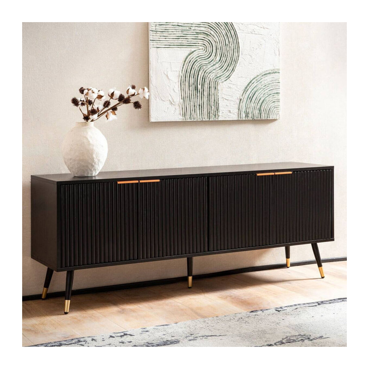 Modernes Lowboard Wohnling in Schwarz aus Holzwerkstoff und Metall B/H/T: 150 x 60 x 39 cm - Bild 2