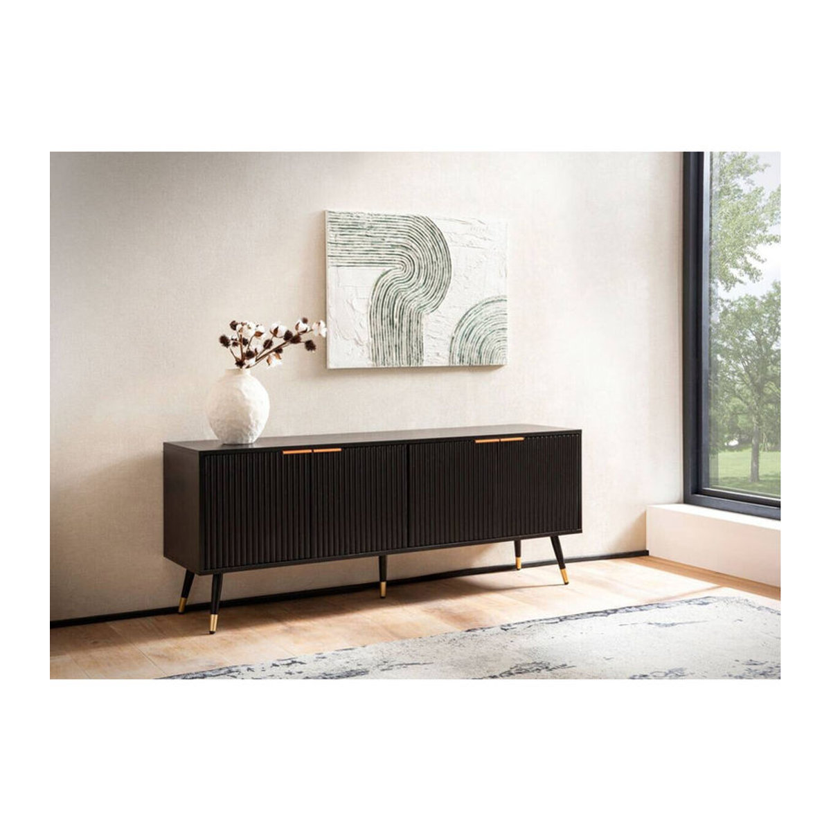 Modernes Lowboard Wohnling in Schwarz aus Holzwerkstoff und Metall B/H/T: 150 x 60 x 39 cm - Bild 3