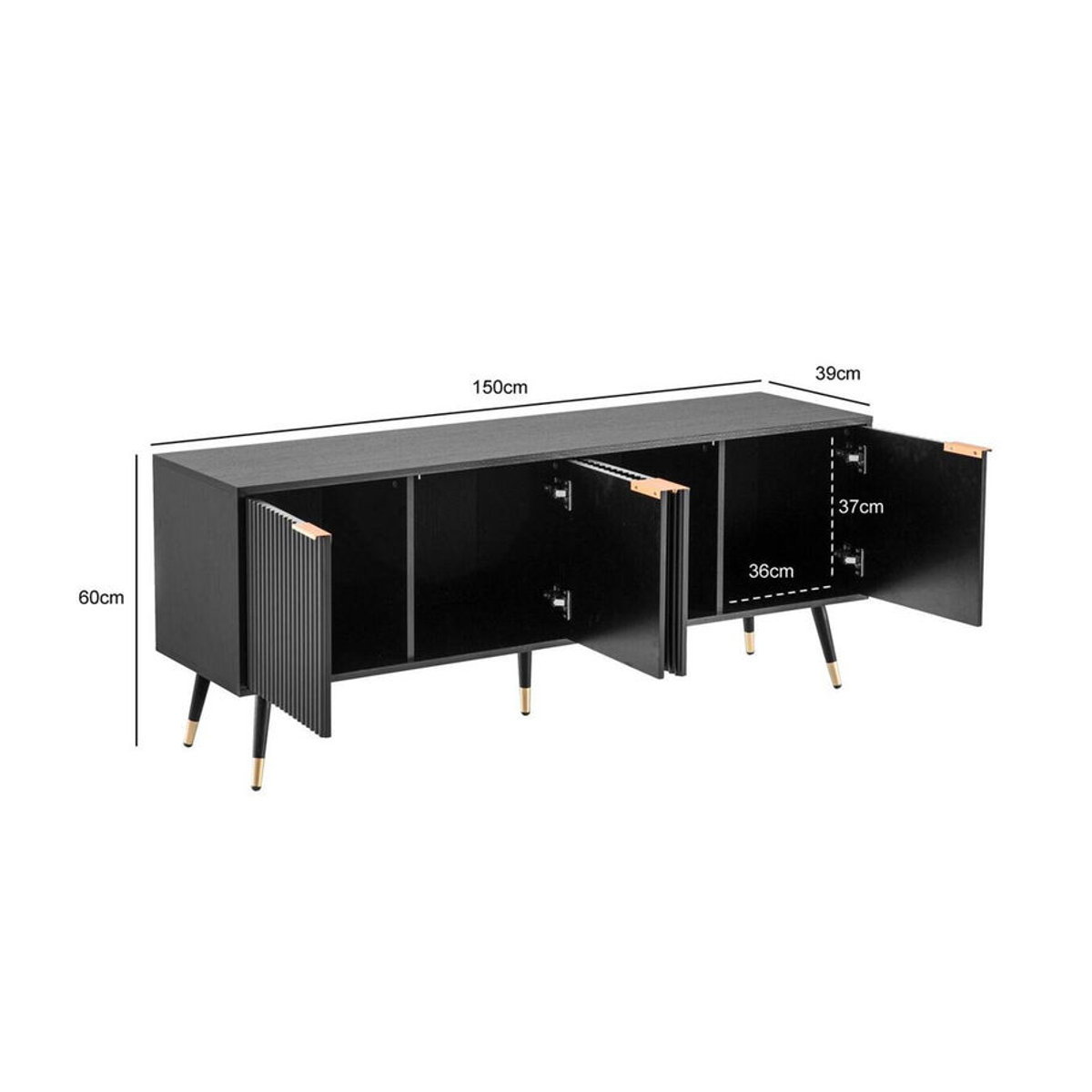 Modernes Lowboard Wohnling in Schwarz aus Holzwerkstoff und Metall B/H/T: 150 x 60 x 39 cm - Bild 5