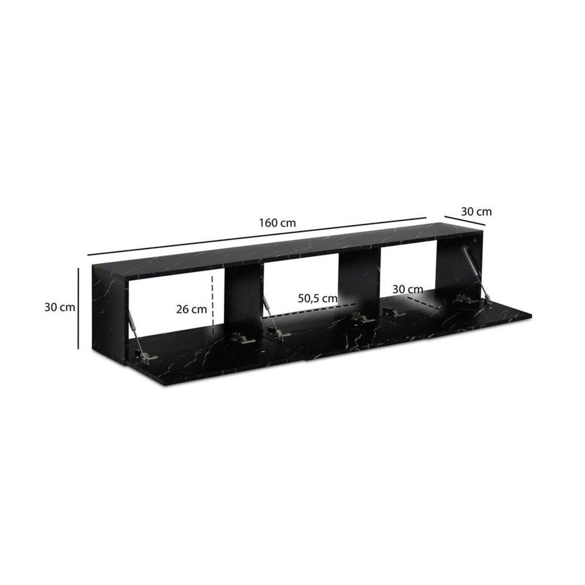 Modernes Lowboard Wohnling in Schwarz mit Marmor-Optik aus Holzwerkstoff und Metall, B/H/T: 160 x 30 x 30 cm - Bild 3
