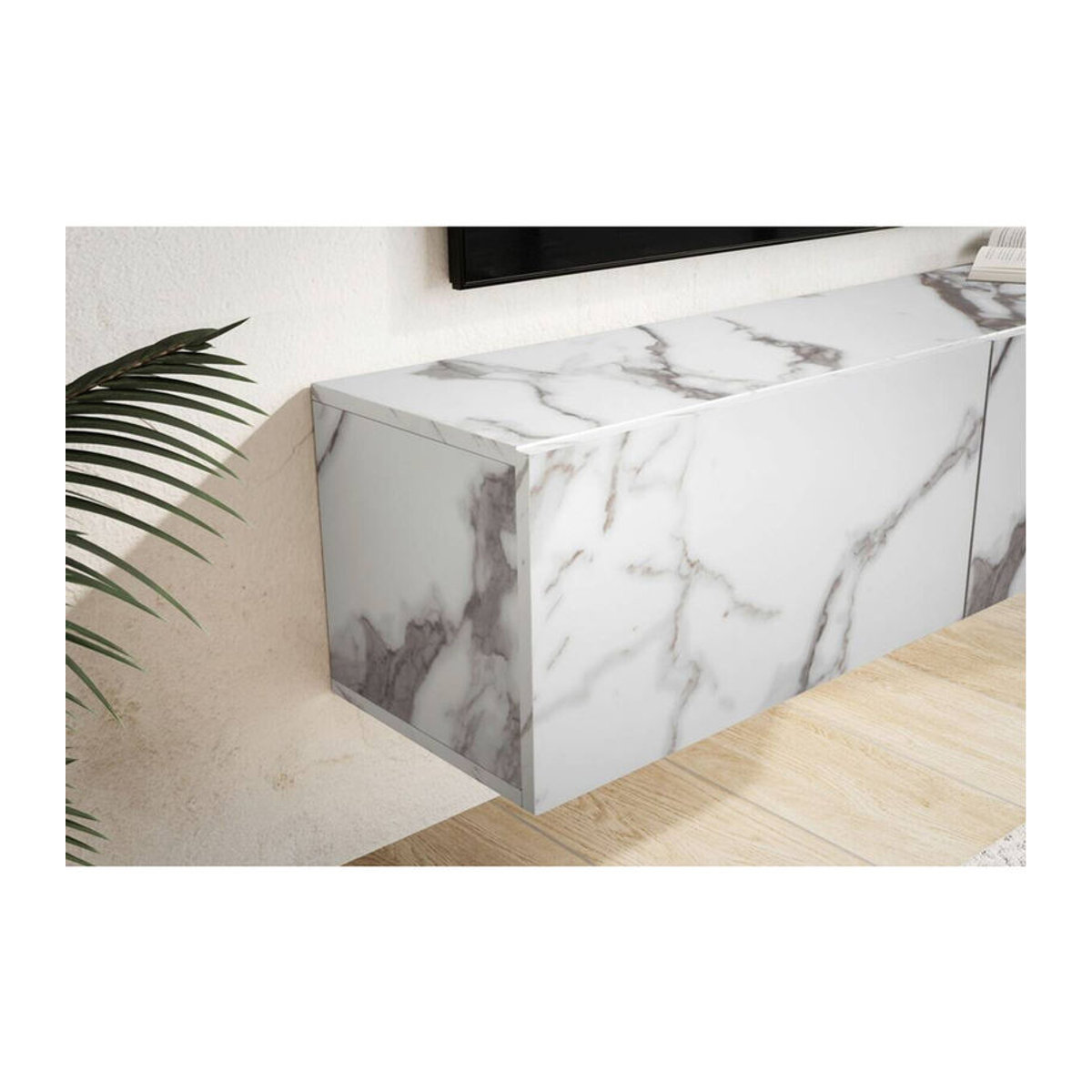 Modernes Lowboard Wohnling in Weiß mit Marmor-Optik, B/H/T: 120 x 30 x 30 cm - Bild 2