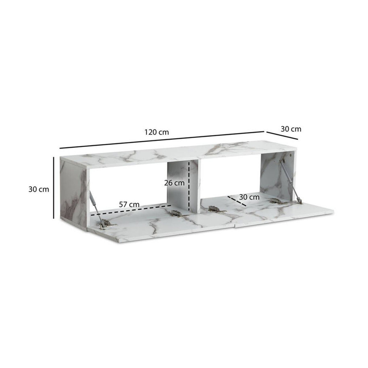 Modernes Lowboard Wohnling in Weiß mit Marmor-Optik, B/H/T: 120 x 30 x 30 cm - Bild 4