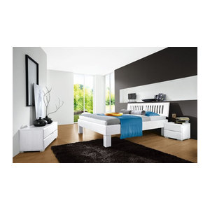 Modernes Massivholzbett Weber aus Buche in Weiß B/T/H: 140 x 200 x 30 cm