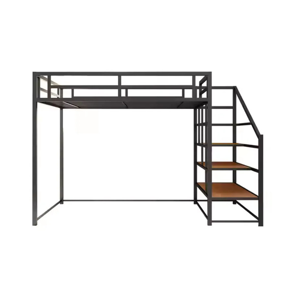 Modernes Metall-Hochbett in Schwarz mit Treppe für Erwachsene, Kingsize-Einzelbettgestell aus Stahl, B/T/H: 200 x 170 x 170 cm - Bild 5