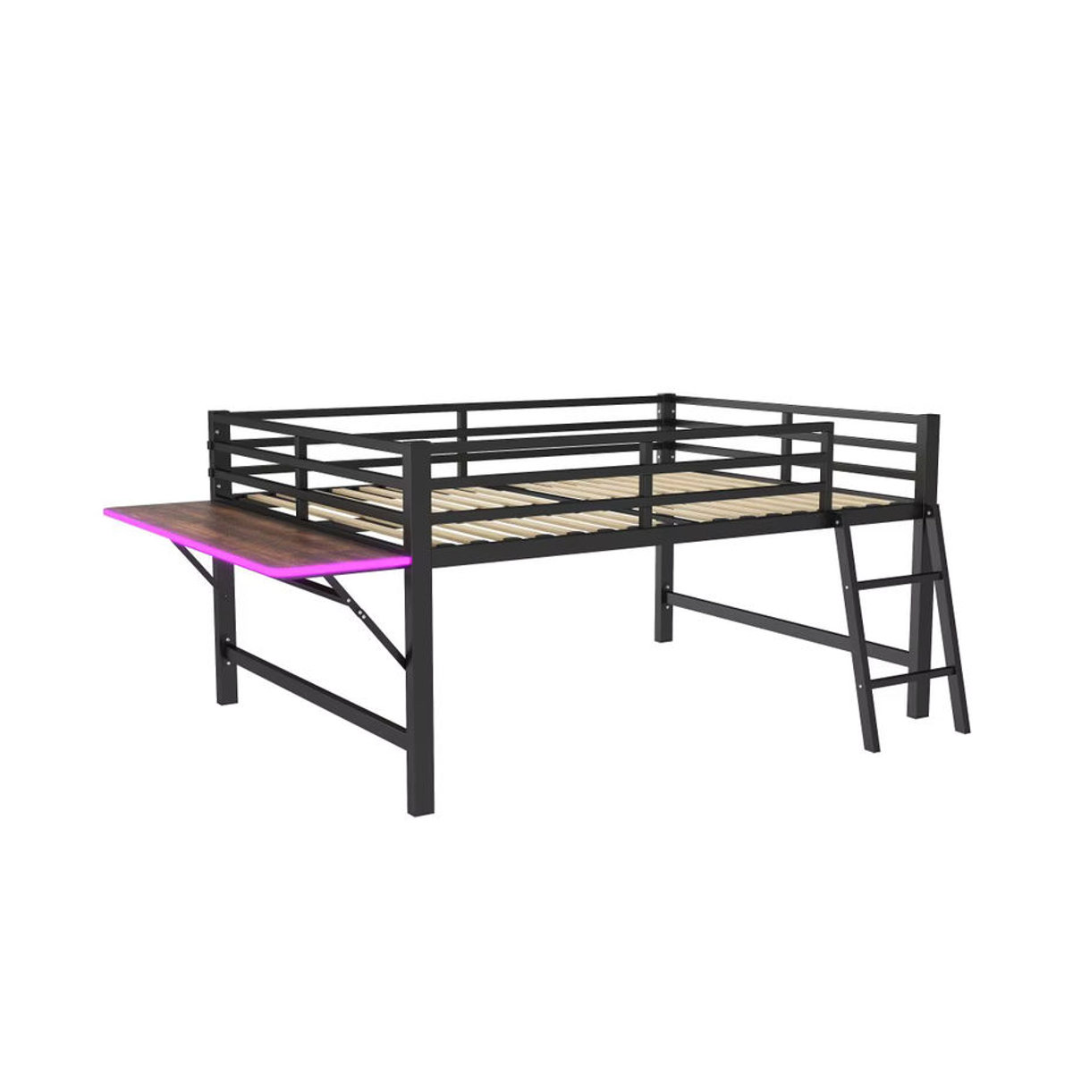Modernes Metallbett in Schwarz mit integriertem Schreibtisch und LED-Beleuchtung, Breite: 140 cm, Länge: 200 cm - Bild 6