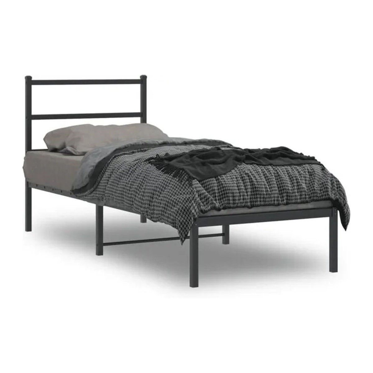 Modernes Metallbett mit Kopfteil von Vidaxl in Schwarz, B/T: 75 x 190 cm - Bild 1