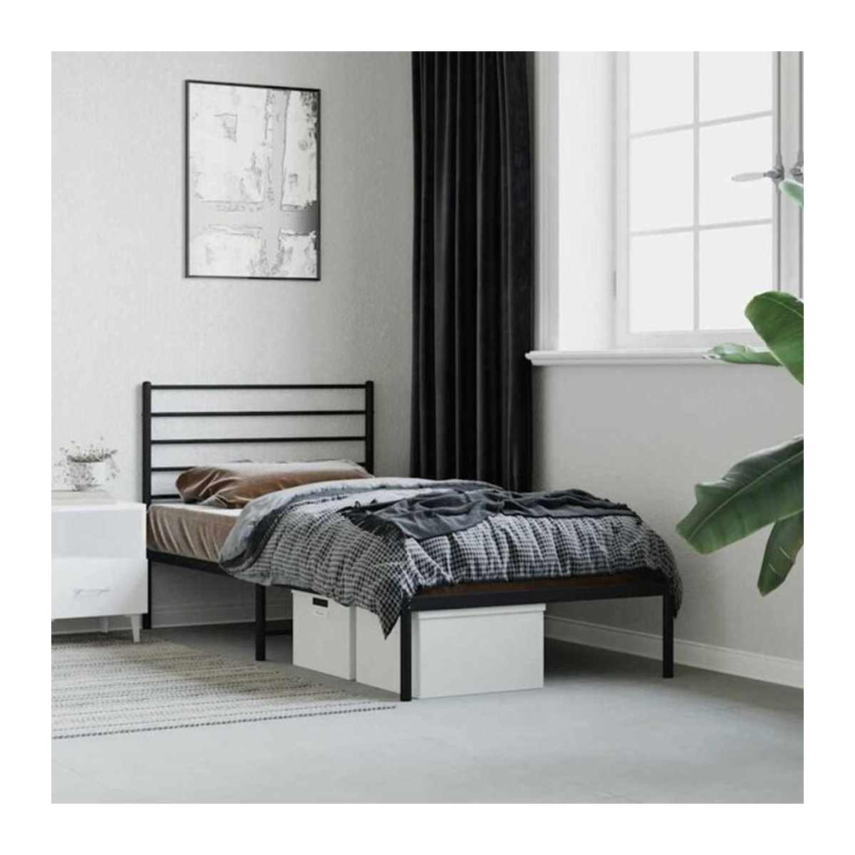 Modernes Metallbett mit Kopfteil von Vidaxl in Schwarz, B/T: 75 x 190 cm - Bild 1