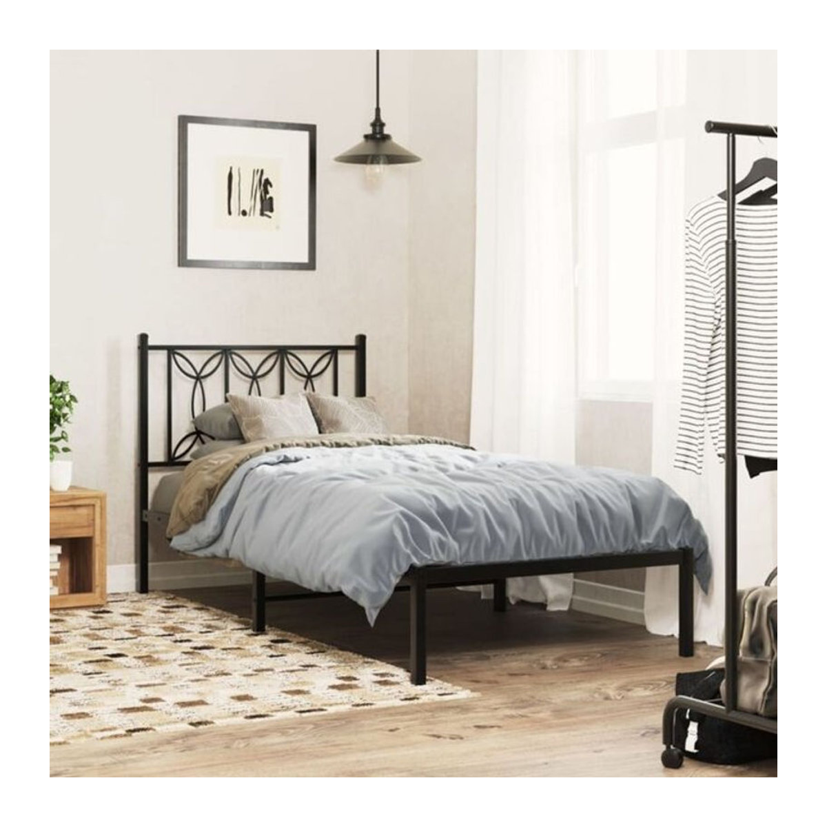 Modernes Metallbett mit Kopfteil von Vidaxl in Schwarz, B/T/H: 190 x 75 x 90 cm - Bild 1