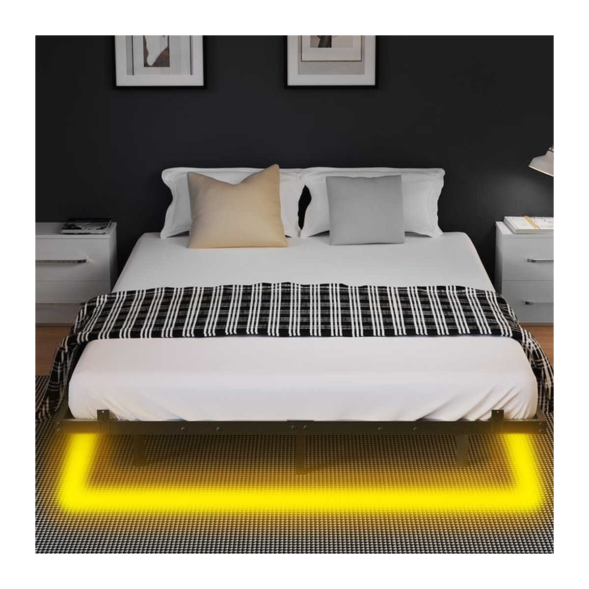 Modernes Metallbett mit Lattenrost in Schwarz, Floating Bed Frame Doppelbett, B/T/H: 140 x 200 cm - Bild 1