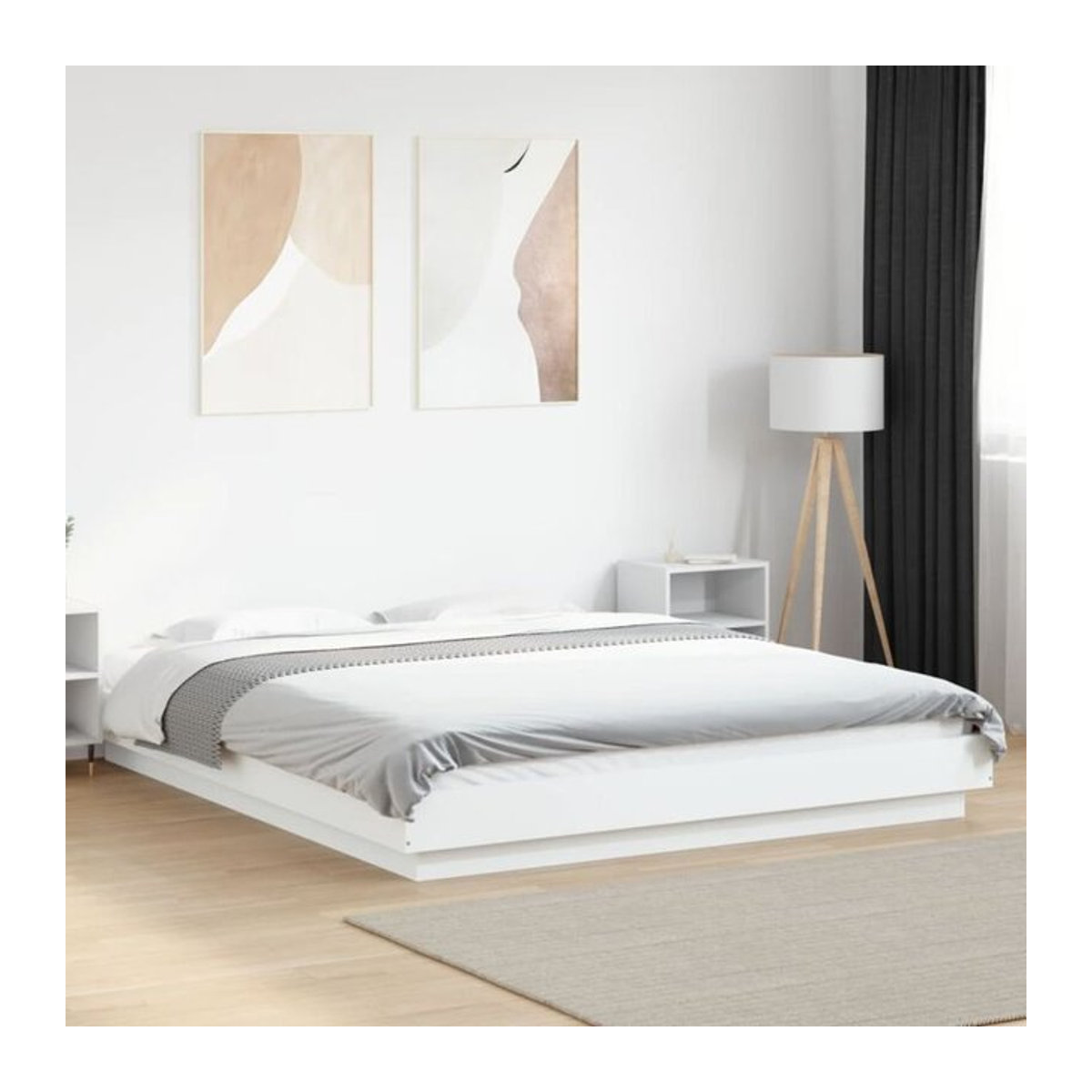 Modernes minimalistisches Bettgestell aus Holzwerkstoff von Vidaxl in Weiß, B/T/H: 160 x 200 cm - Bild 1