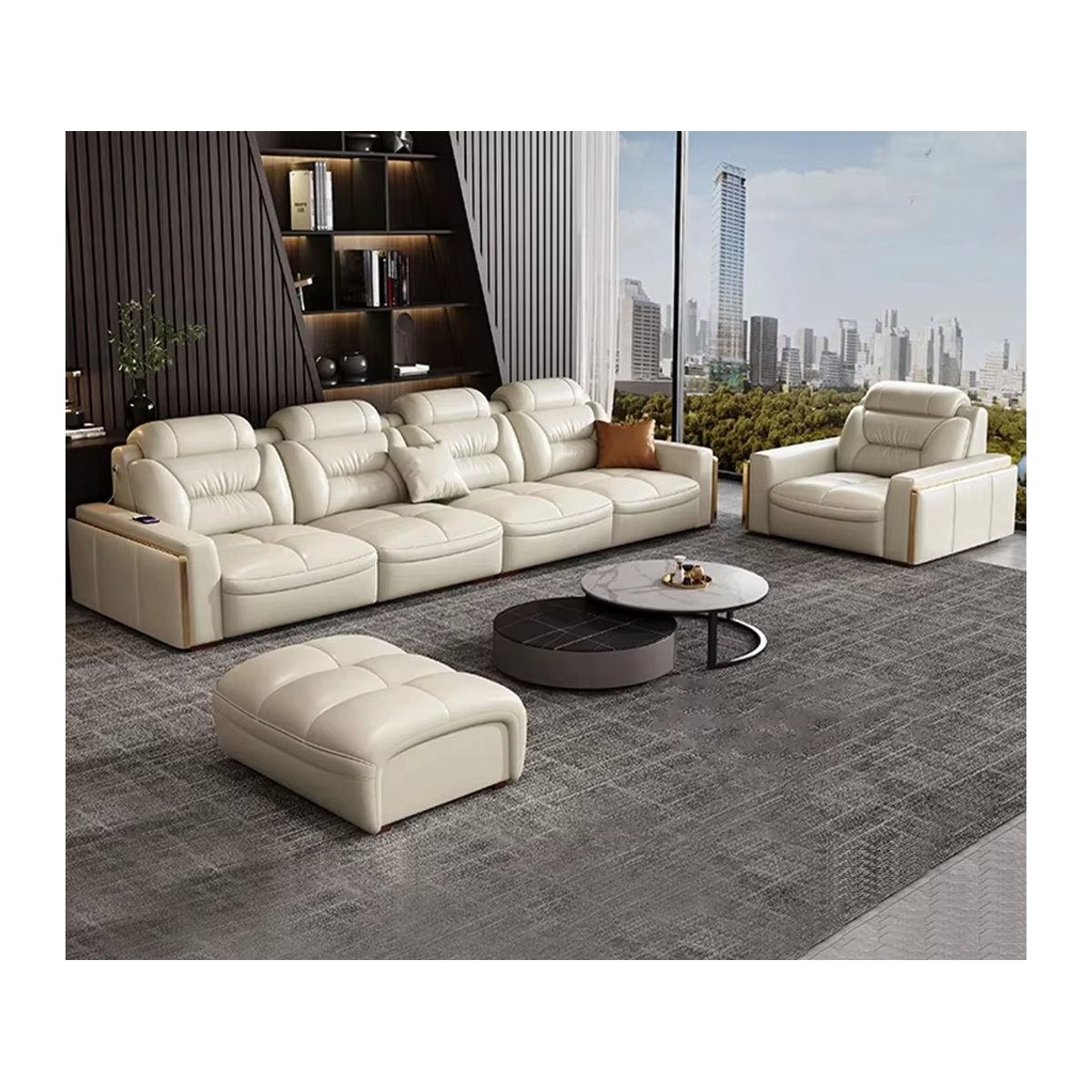 Modernes Modulsofa aus italienischem Echtleder in Beige mit USB-Anschluss und Bluetooth-Lautsprecher - Bild 3