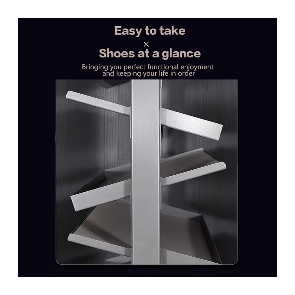 Modernes multifunktionales Schuhregal aus Metall mit 360-Grad-Rotation und Teleskop-Push-Pull-Funktion in Grau oder Schwarz - Bild 3