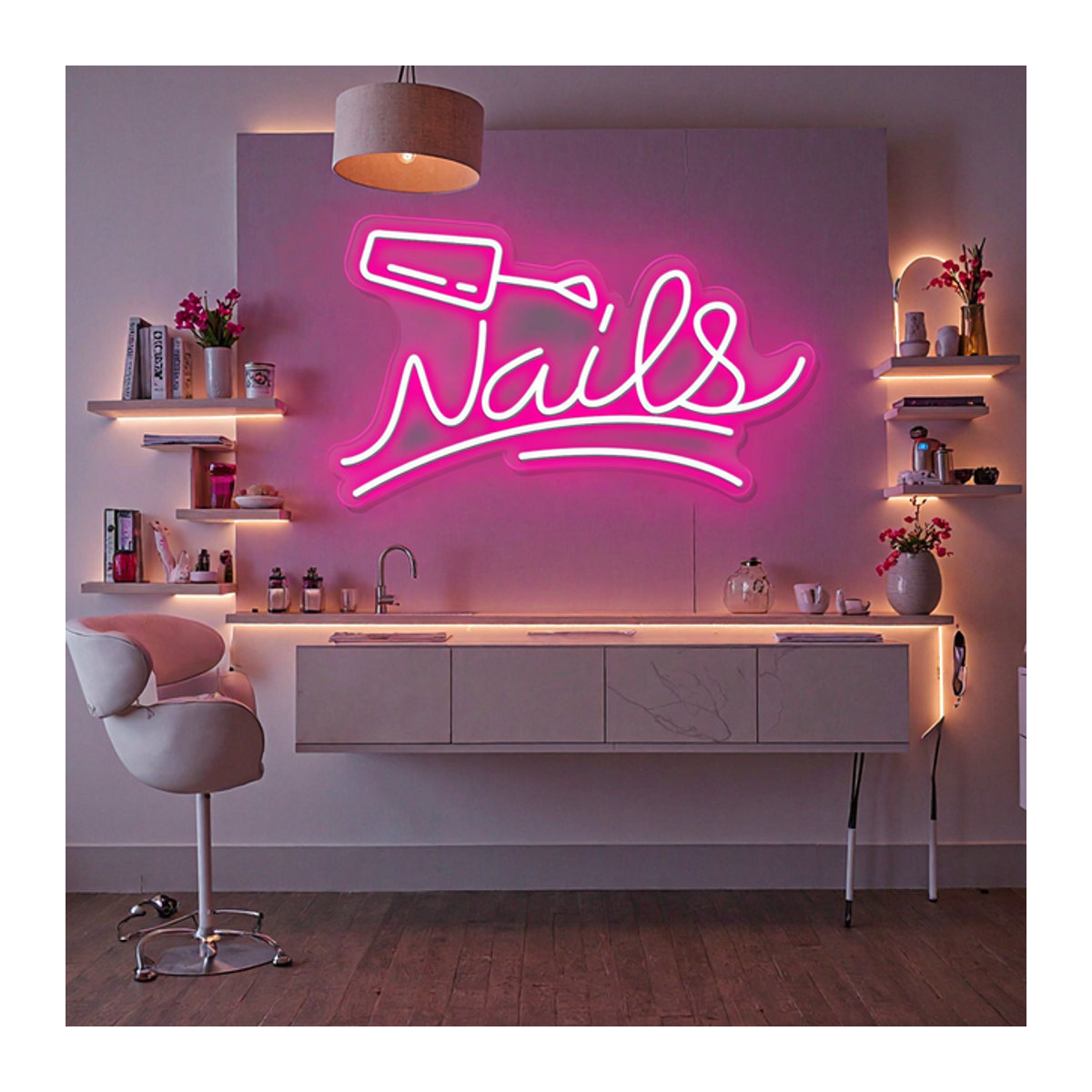 Modernes Neon-Schild für Nagelstudios und Beauty-Shops in Rosa zur Wanddekoration - Bild 1