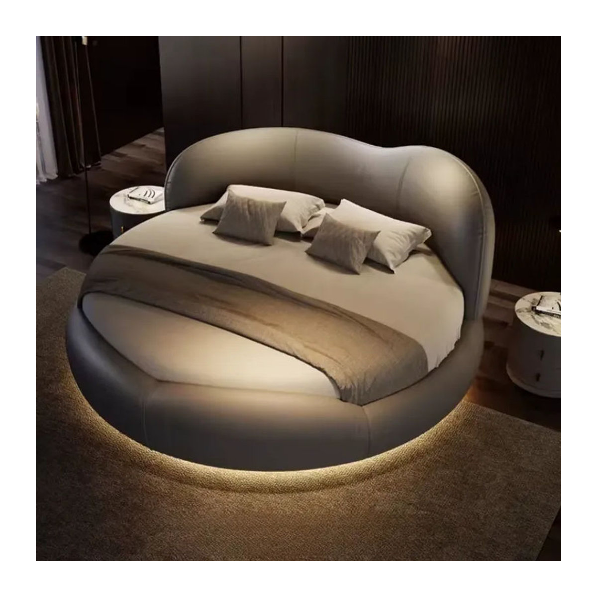 Modernes Polsterbett aus echtem Leder von Camas de Dormitorio in Grau, B/T: 200 x 200 cm - Bild 4