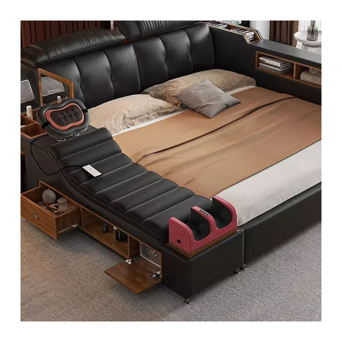 Modernes Polsterbett aus Leder in Schwarz von DUTRIEUX mit Queen-Size Maßen B: 200 cm, T: 150 cm, H: 150 cm - Bild 4