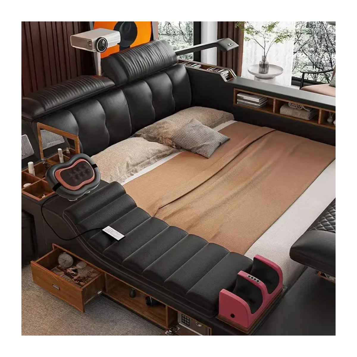 Modernes Polsterbett aus Leder in Schwarz von DUTRIEUX mit Queen-Size Maßen B: 200 cm, T: 150 cm, H: 150 cm - Bild 5