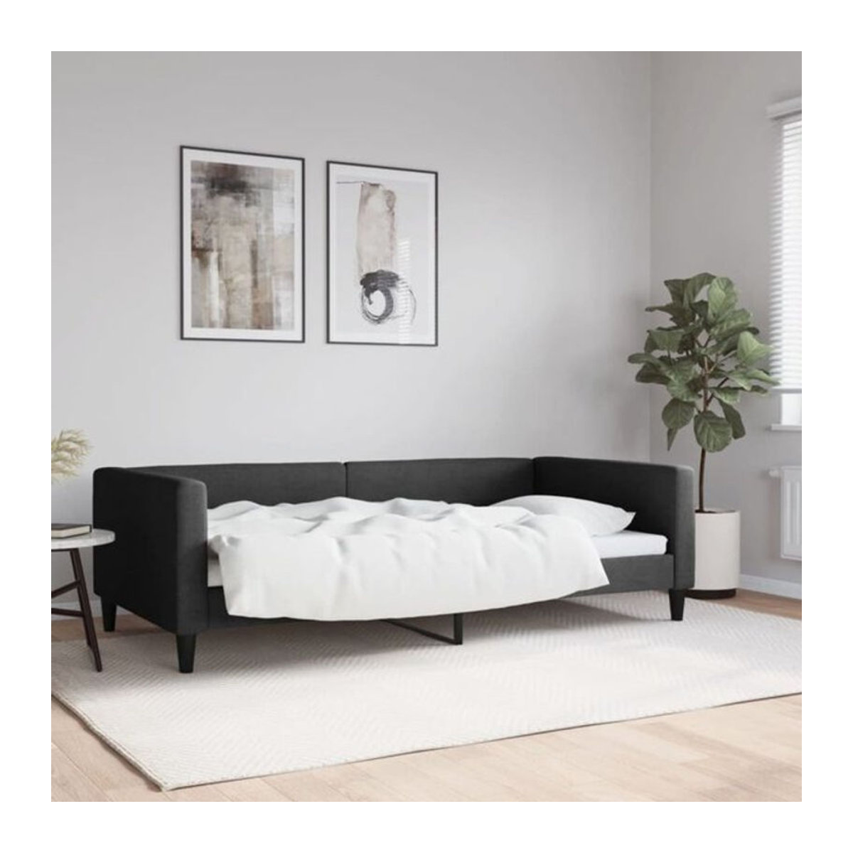 Modernes Polsterbett aus Stoff und Metall von vidaxl in Schwarz, B/T/H: 200 x 100 x 68 cm - Bild 1