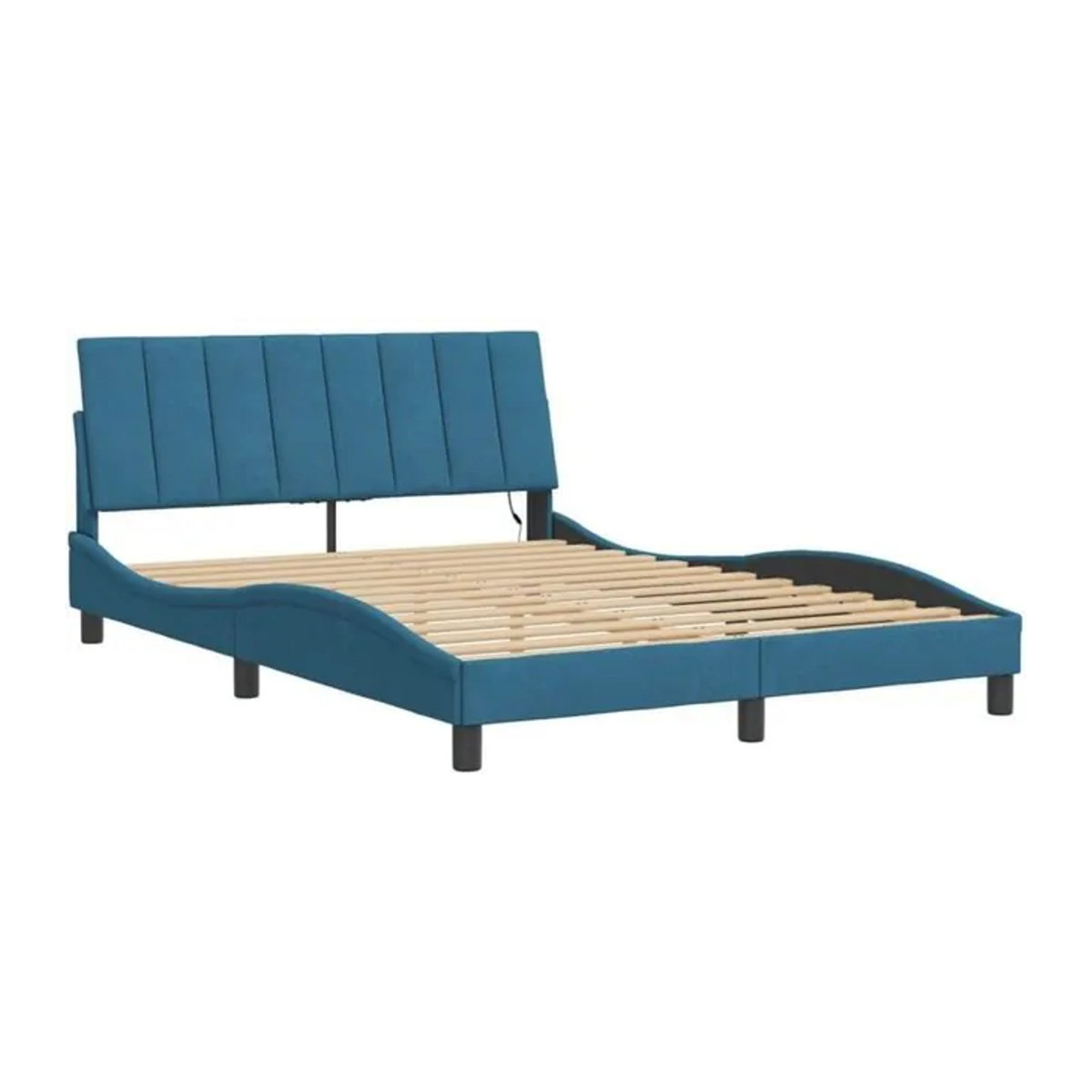 Modernes Polsterbett Hanko von vidaxl mit LED in Blau aus Samt und Metall, B/T/H: 120 x 200 cm - Bild 1