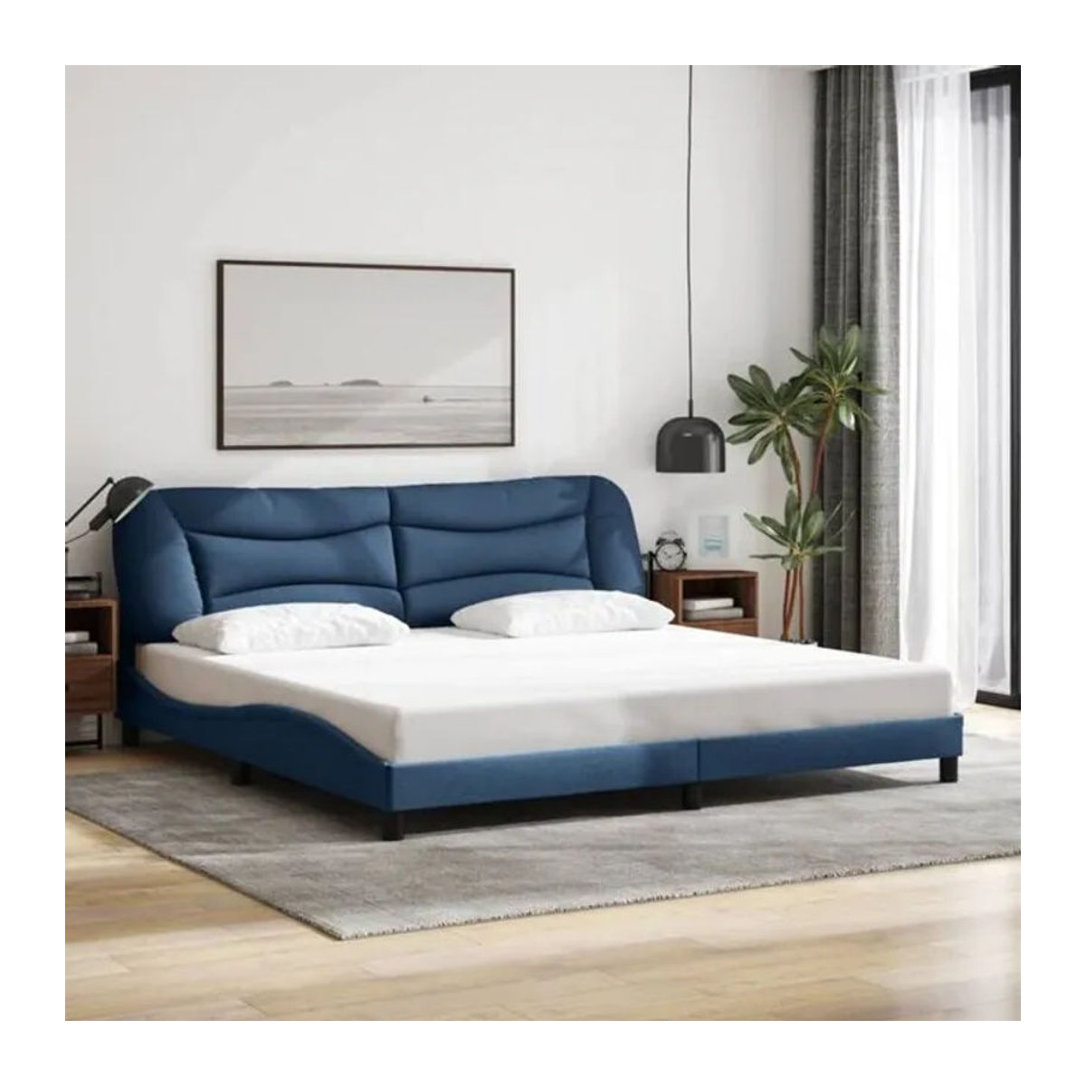 Modernes Polsterbett hvar von Vidaxl in Blau aus Stoff und Metall, B/T: 200 x 200 cm - Bild 1