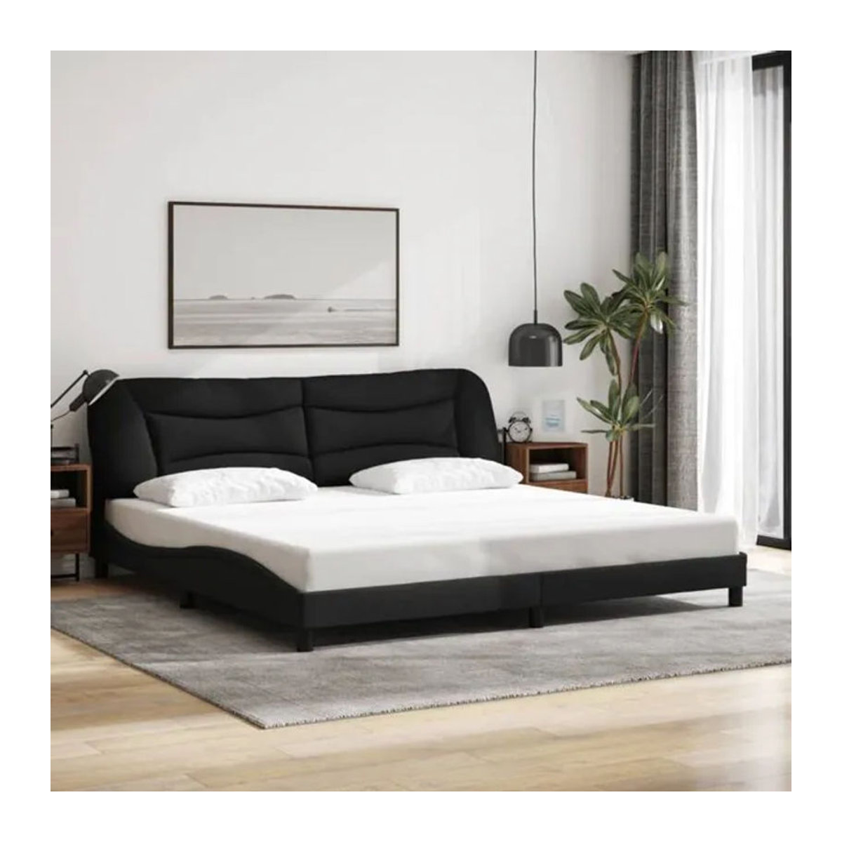 Modernes Polsterbett hvar von Vidaxl in Schwarz aus Stoff und Metall, B/T: 200 x 200 cm - Bild 1
