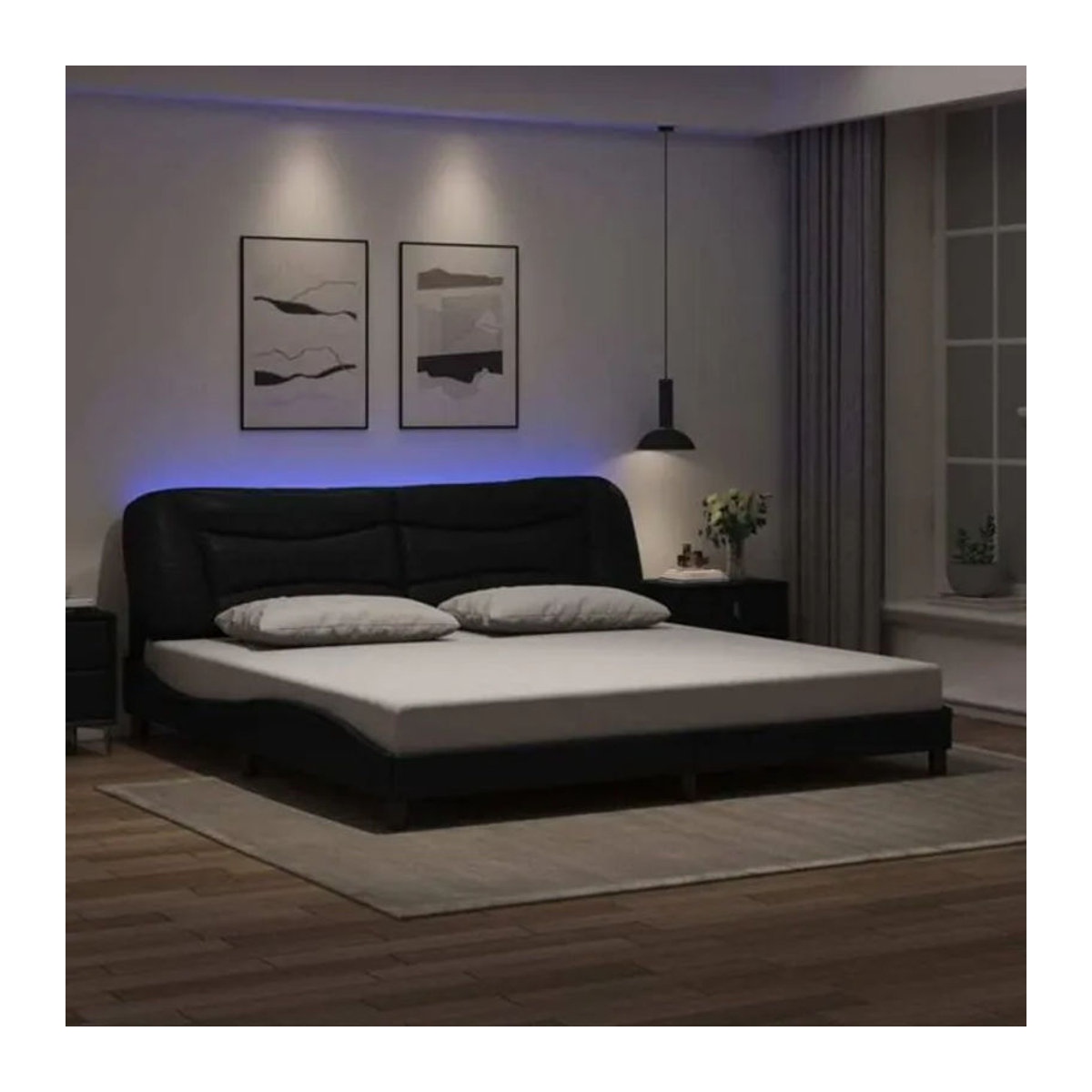 Modernes Polsterbett Hvar von vidaxl mit LED aus Kunstleder und Metall in Schwarz B/T: 200 x 200 cm - Bild 1