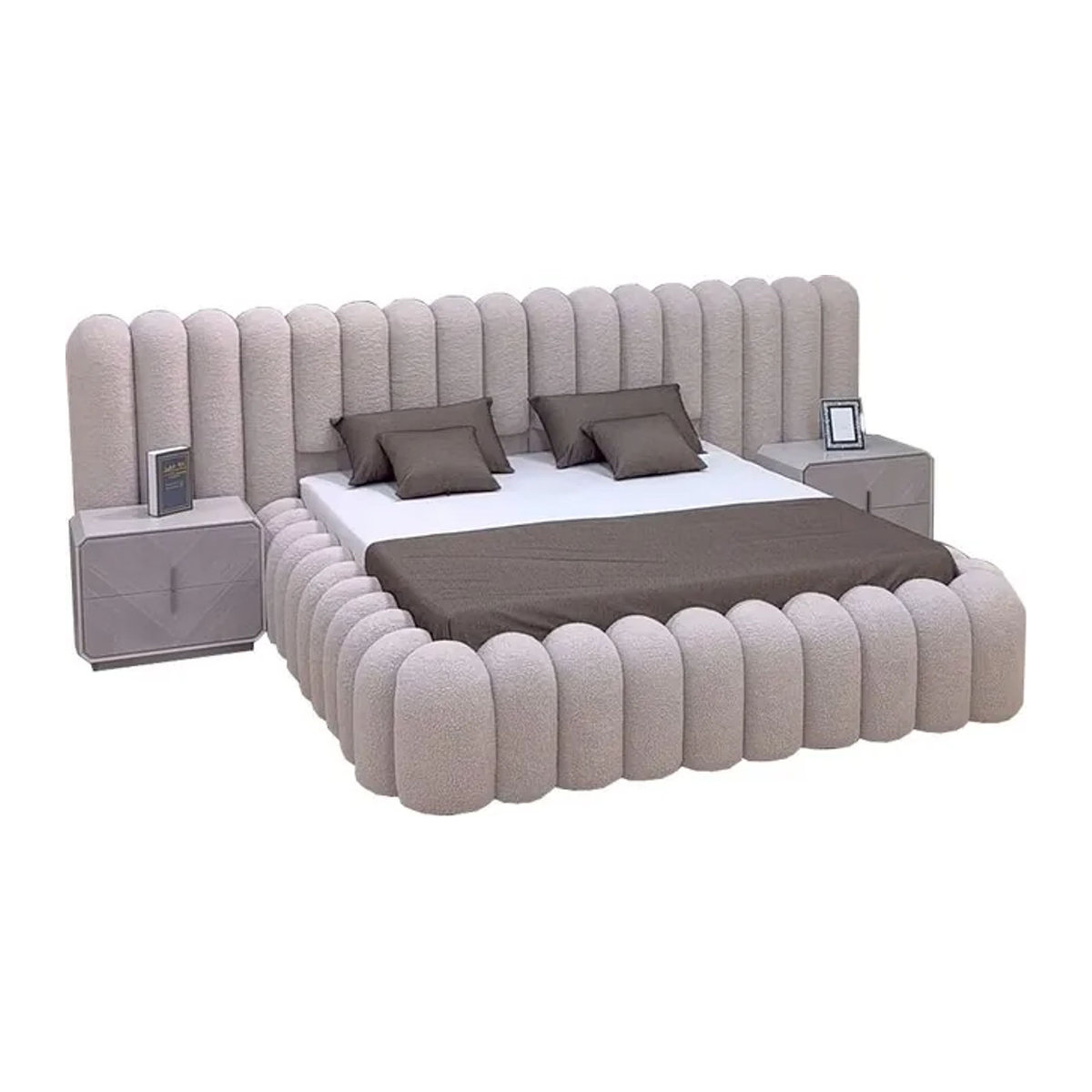 Modernes Polsterbett in Weiß mit Stoffbezug für Queen-Size-Betten - Bild 1