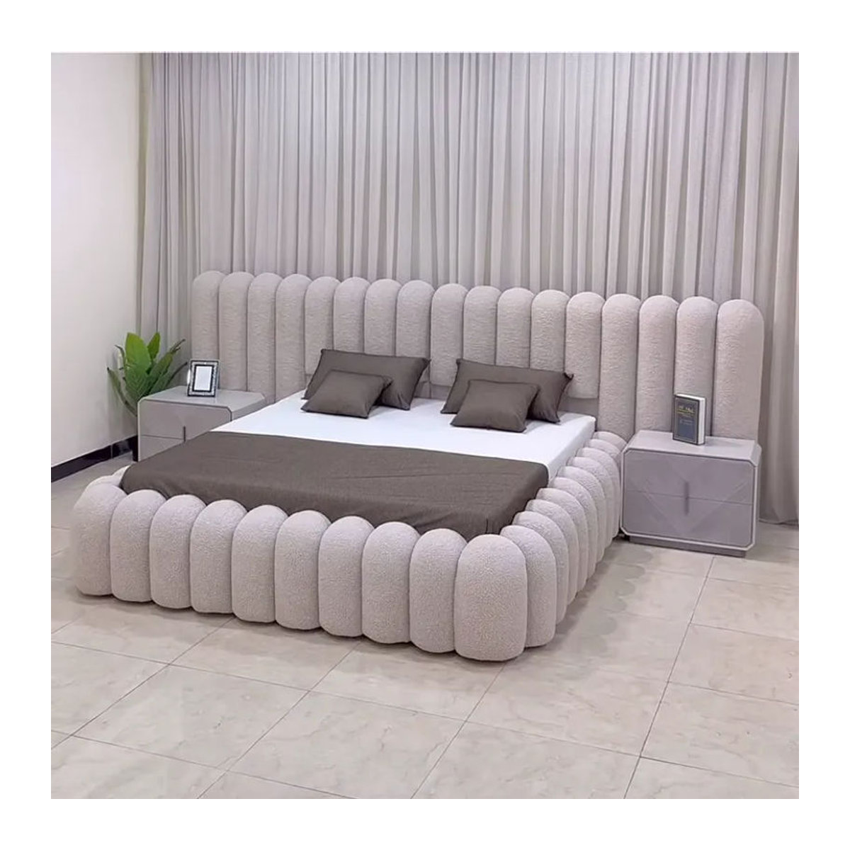 Modernes Polsterbett in Weiß mit Stoffbezug für Queen-Size-Betten - Bild 2